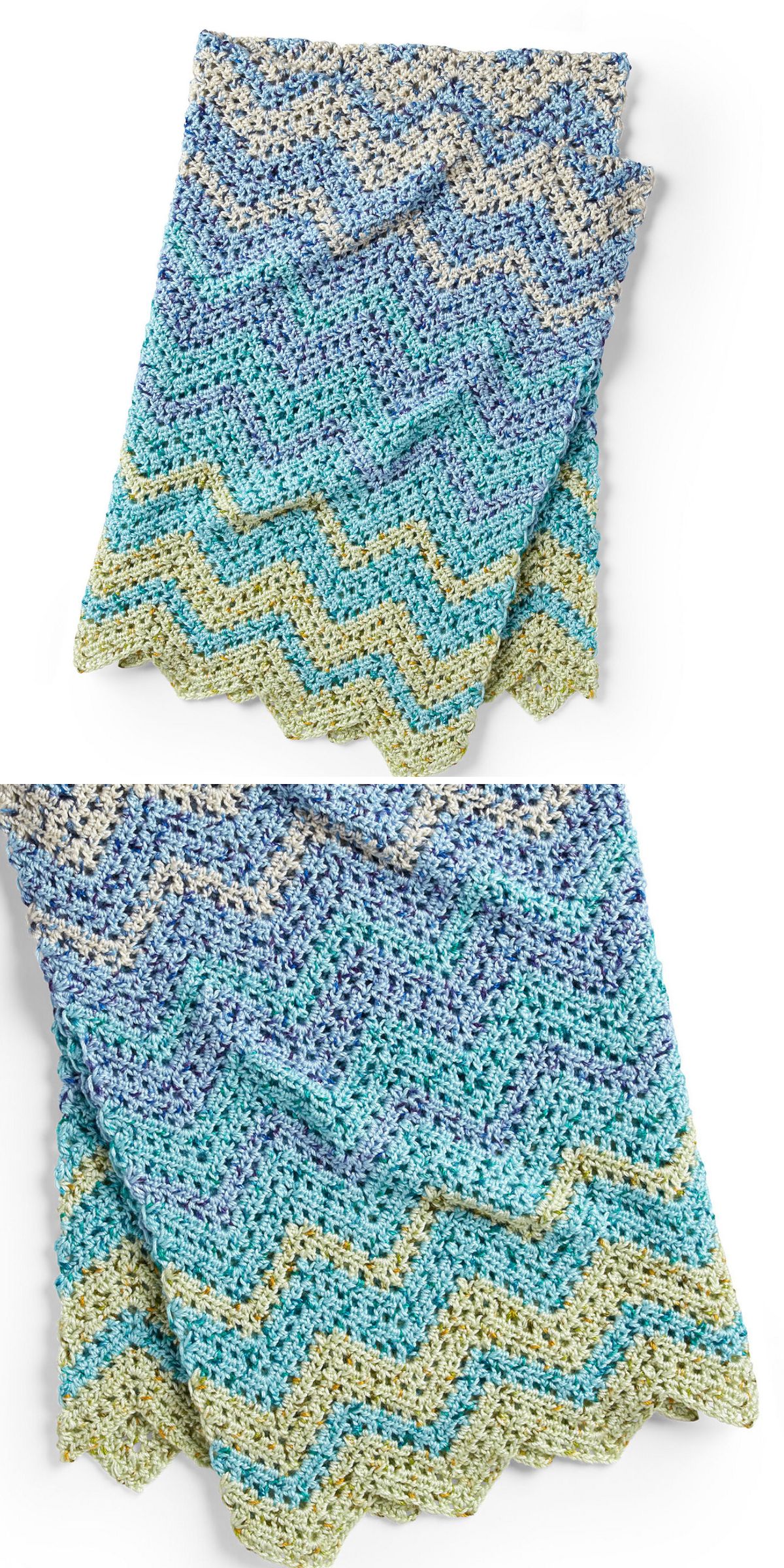 a crochet chevron blanket featuring multiple colors