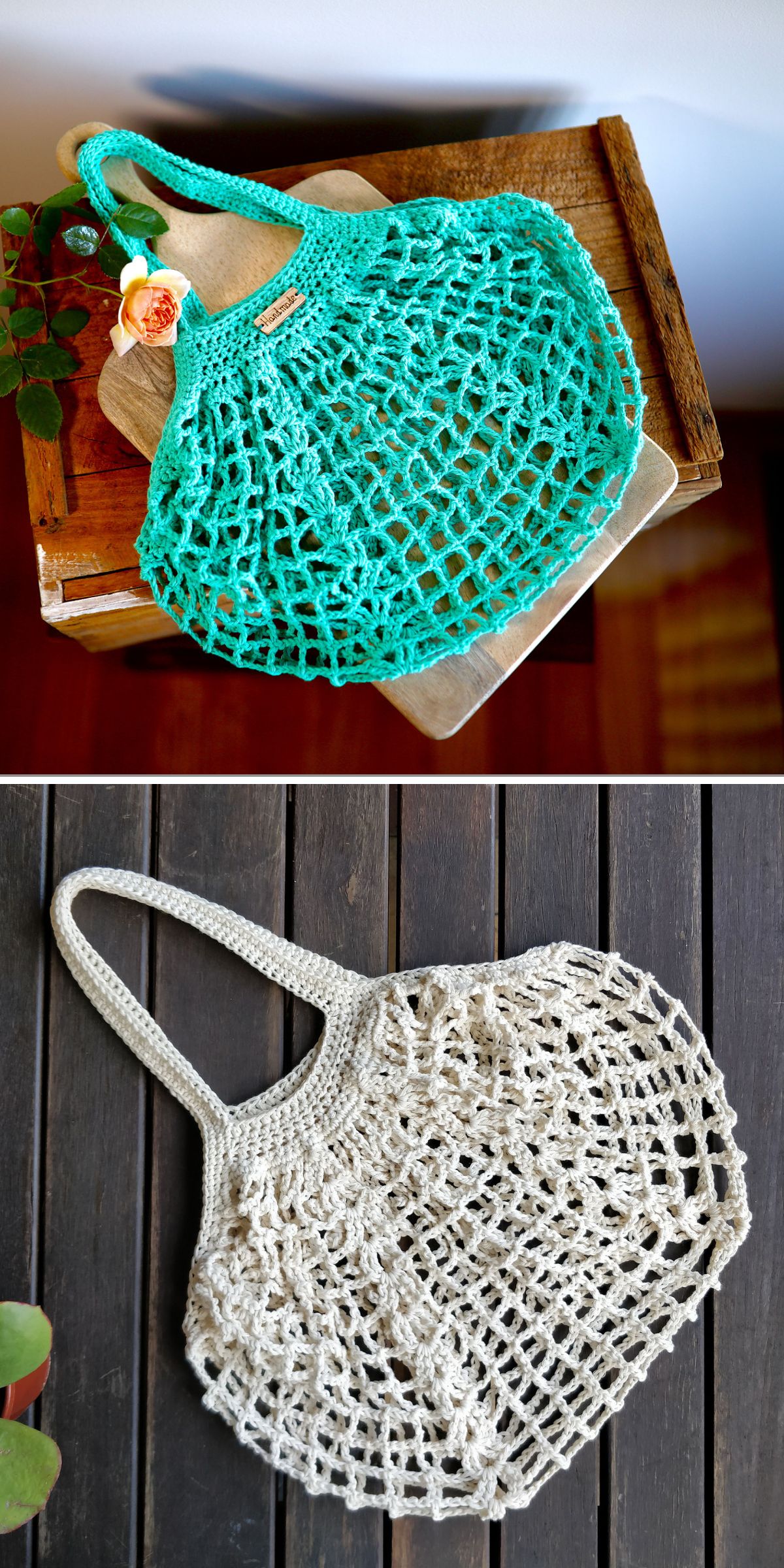 a mesh crochet market tote