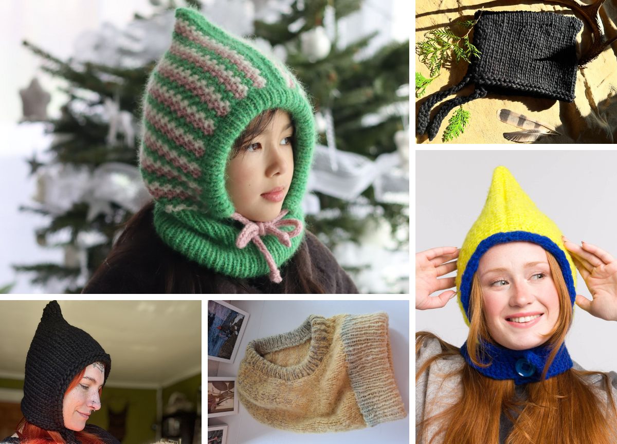 a collection of stylish knitted hoods