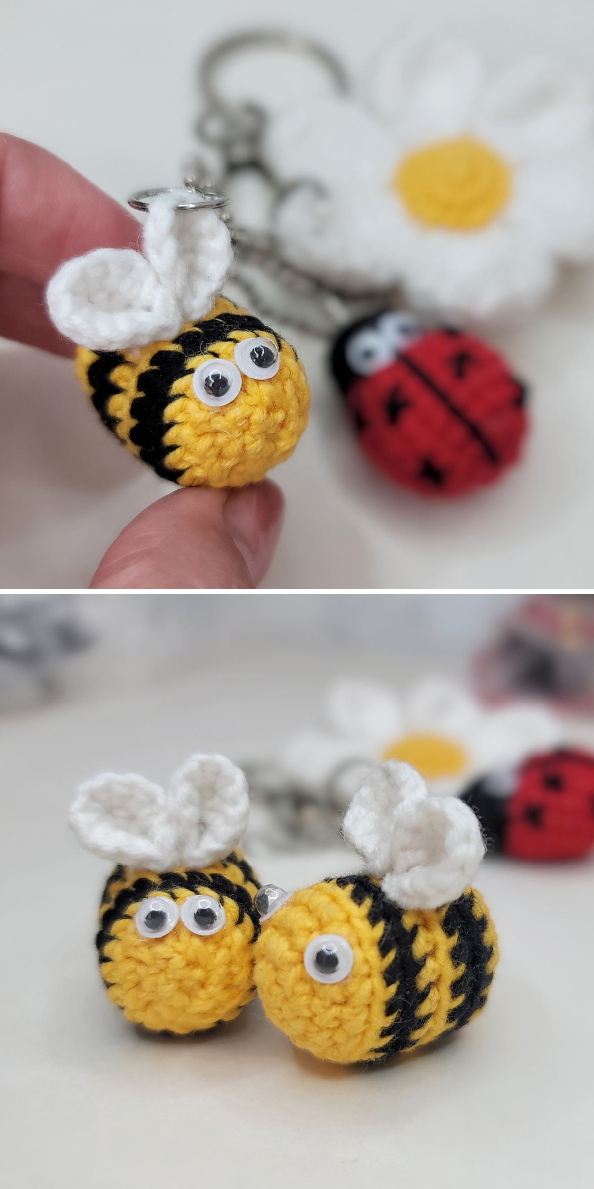 two small crochet bees