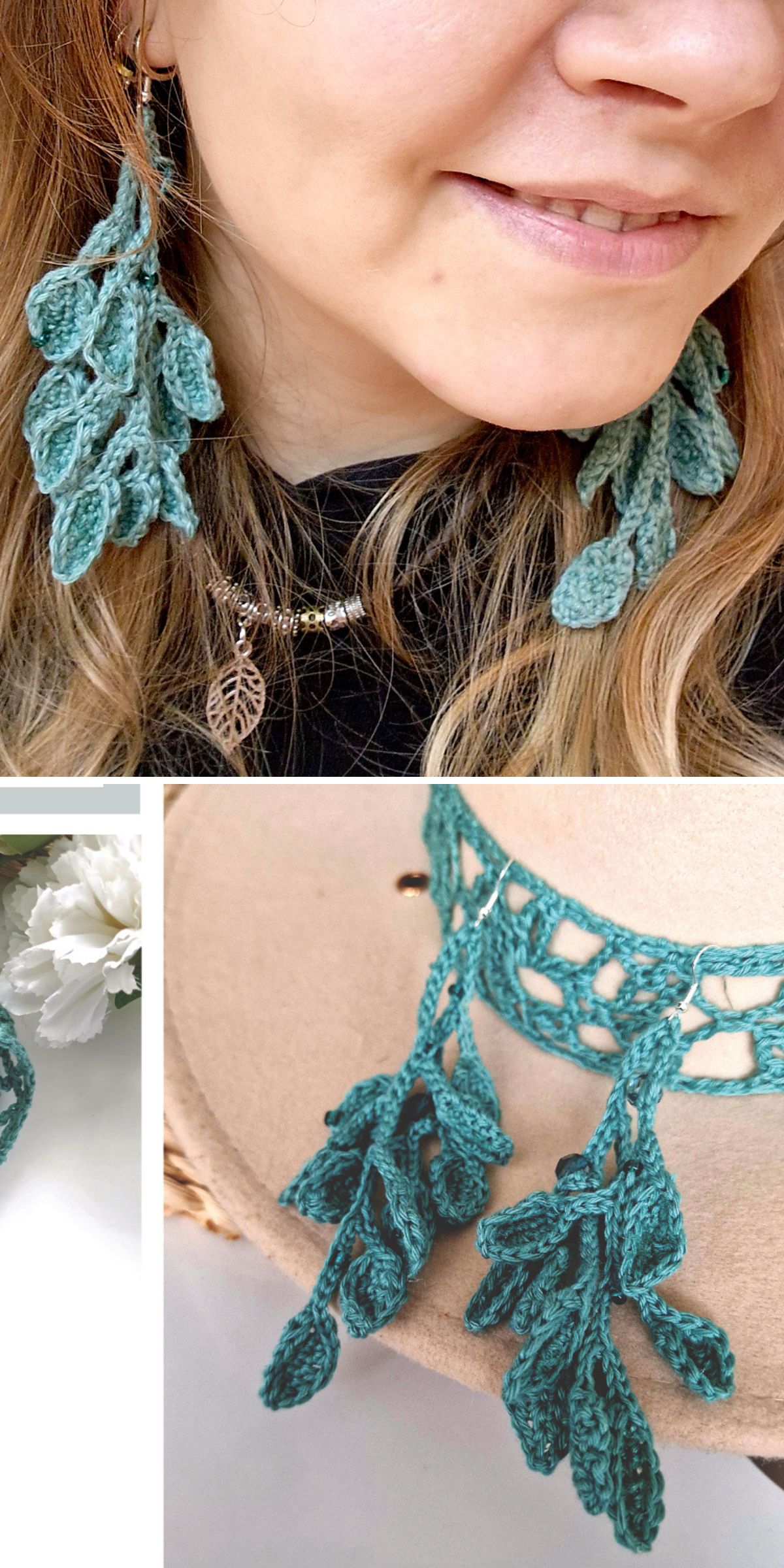 elegant crochet leaf earrings