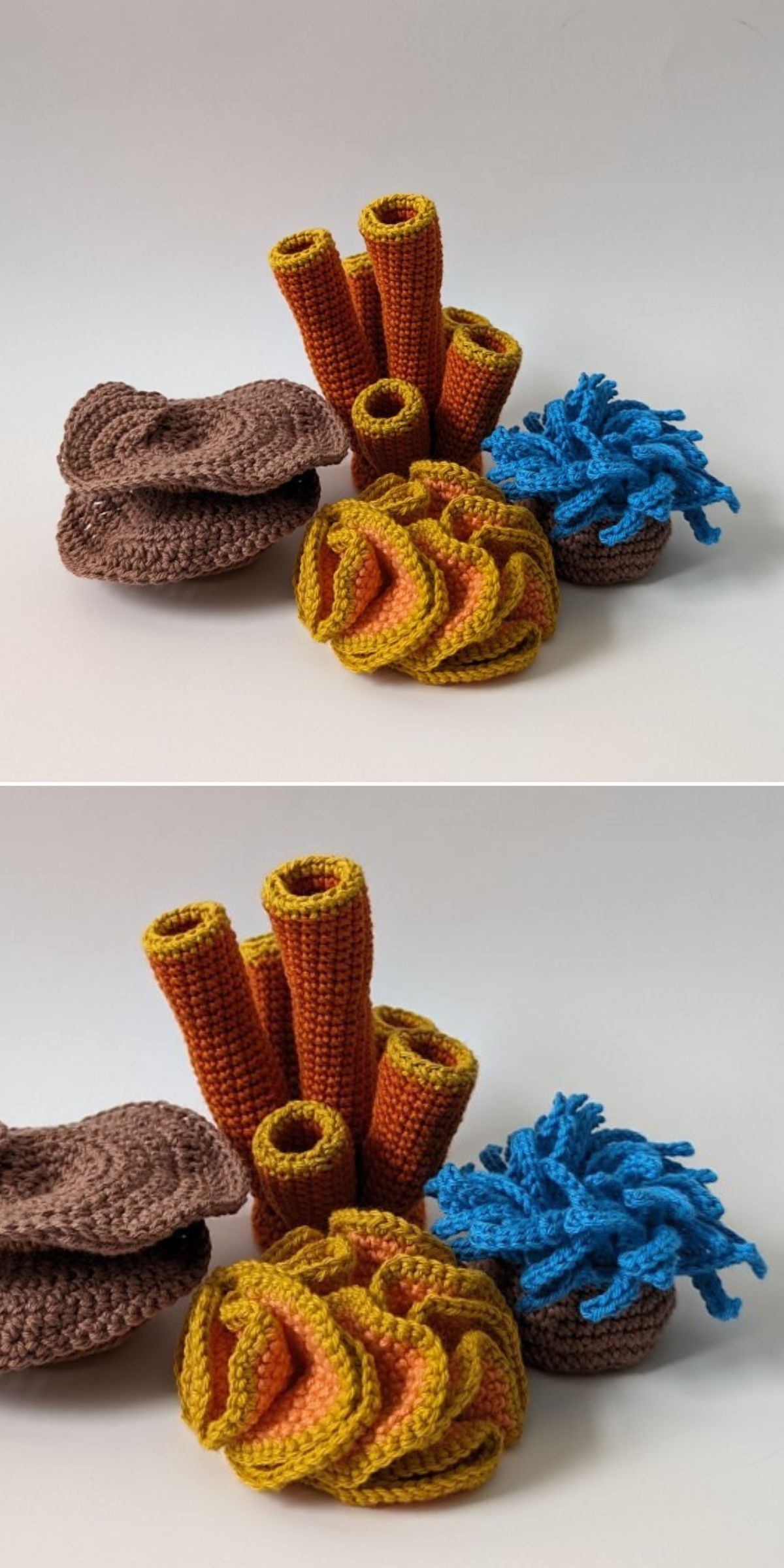 a set of crocheted ocean corals