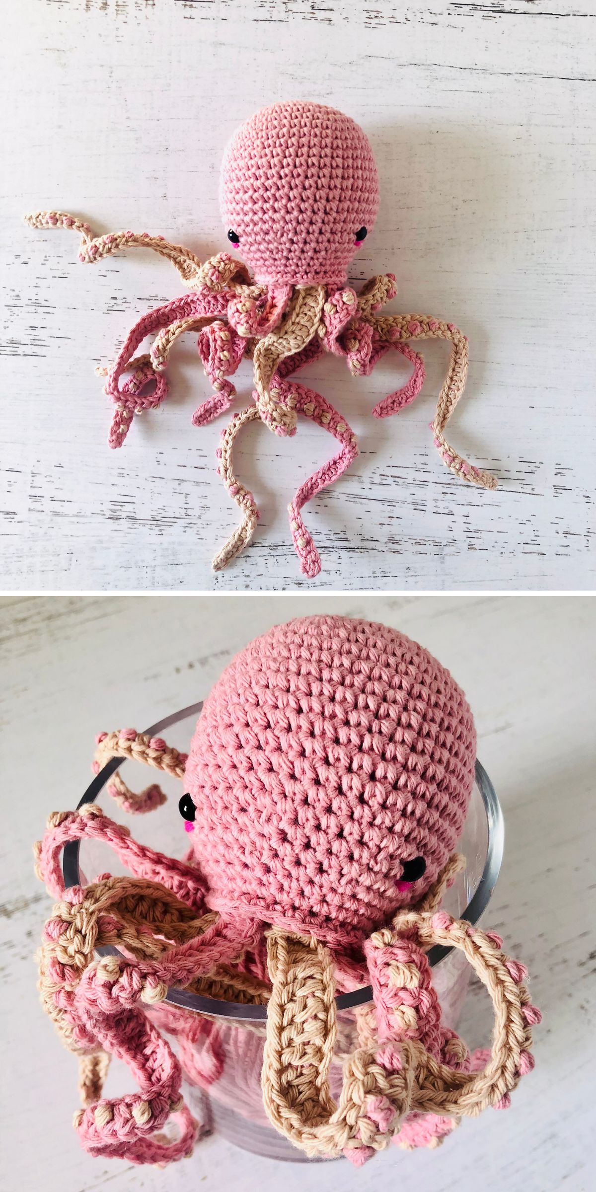 a pink crochet octopus