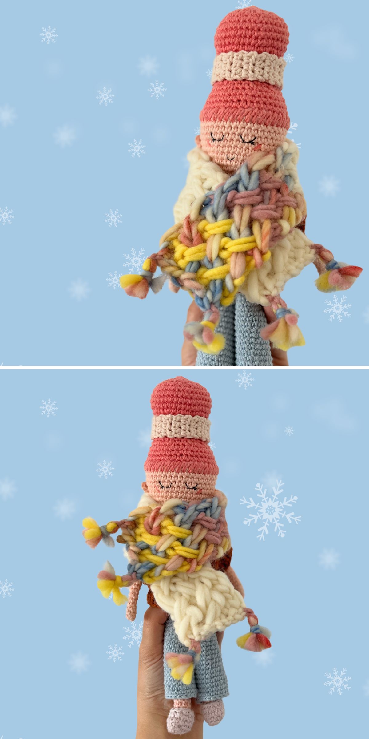 a colorful chunky knitted scarf for dolls