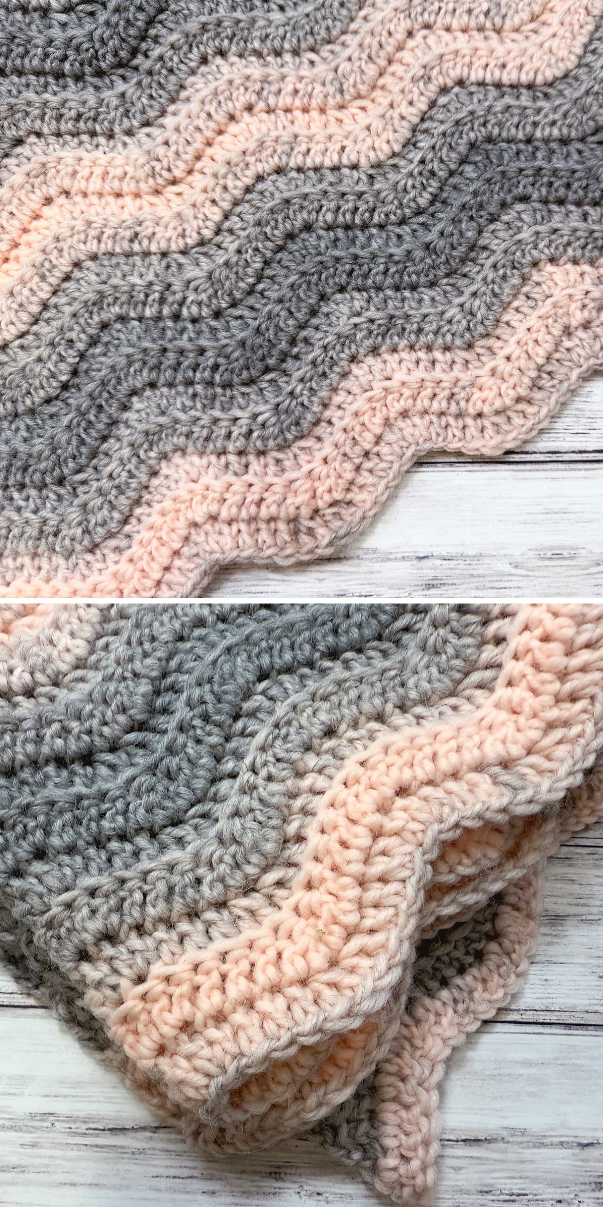 a crochet chevron blanket in light colors