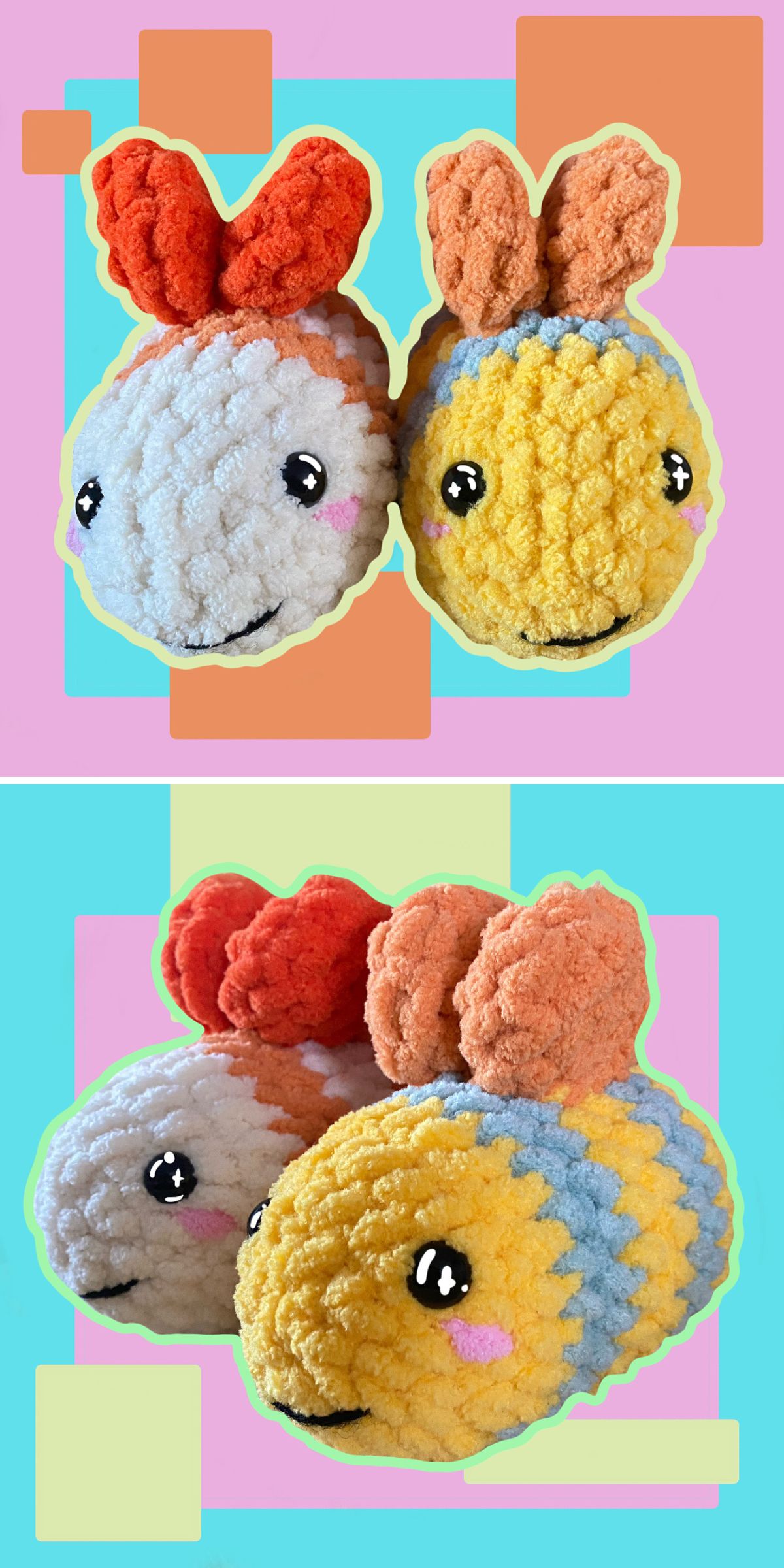 two chunky crochet bee amigurumi