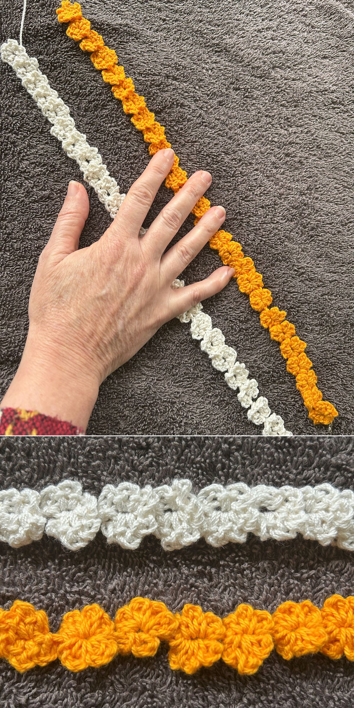 a crochet choker made of tiny flower blossoms