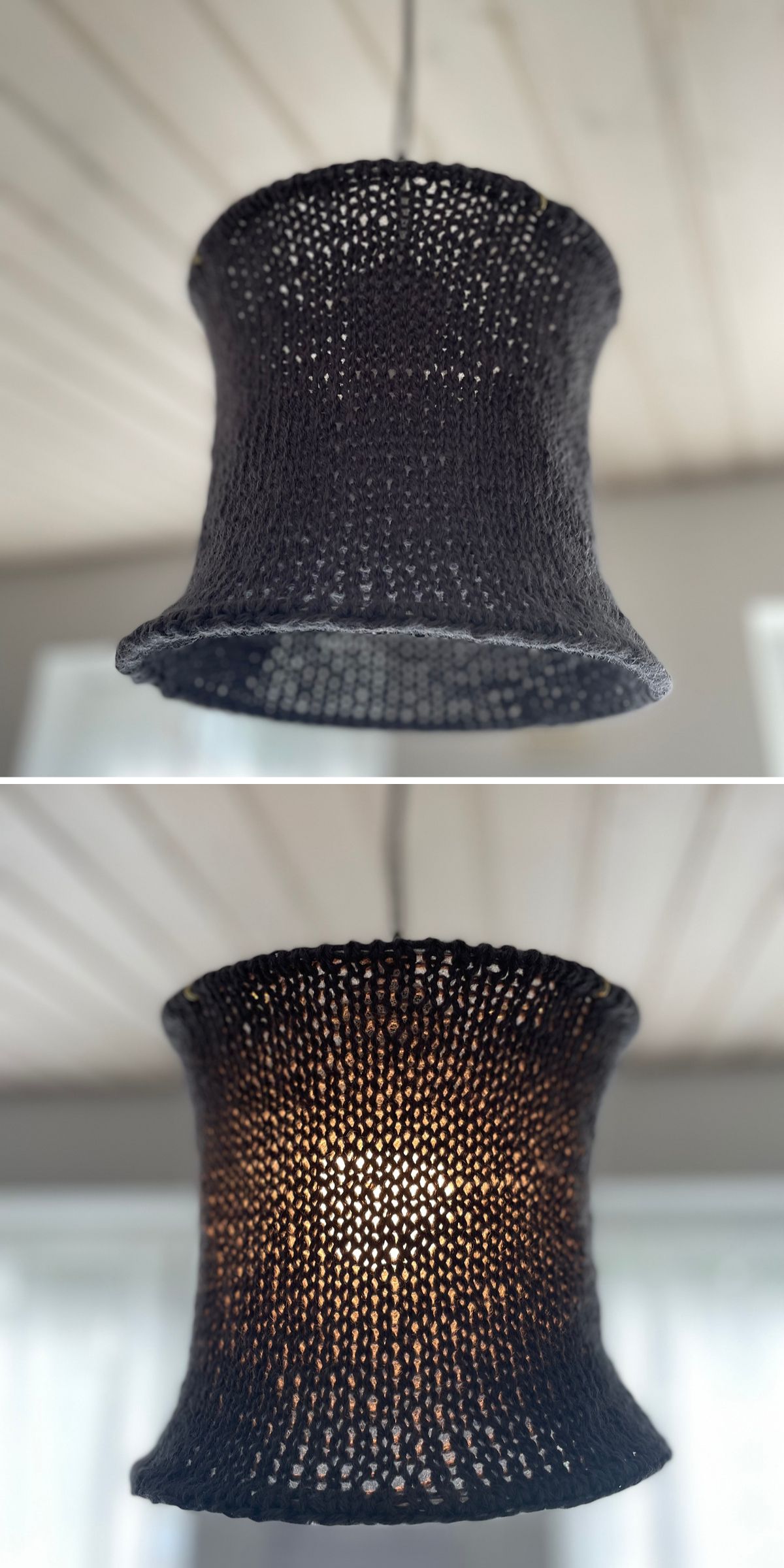 a black handknitted woven lampshade