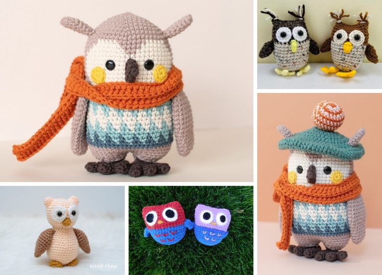 a set of crochet owl amigurumi