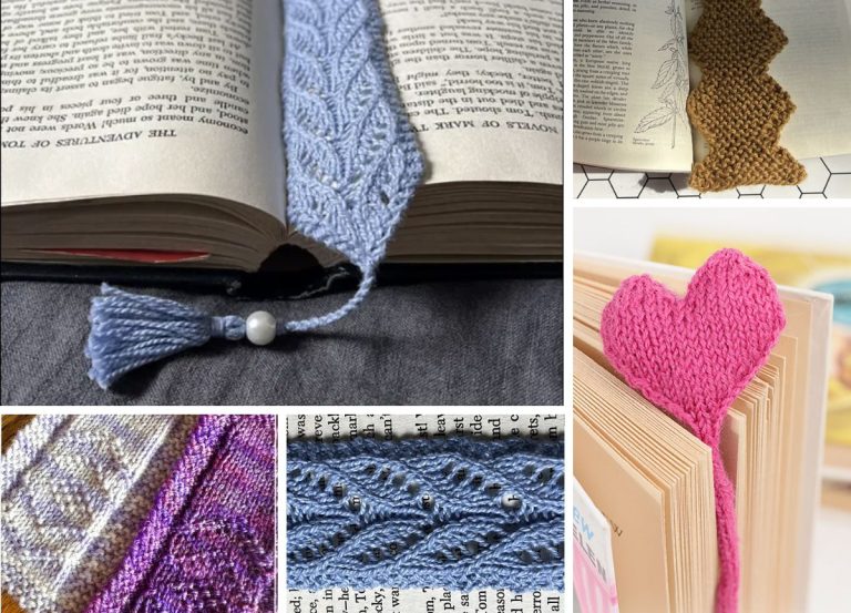 a collection of pretty knitted bookmarks