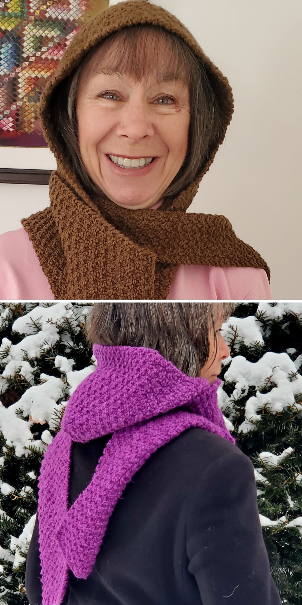 a simple knitted hood with scarf ends