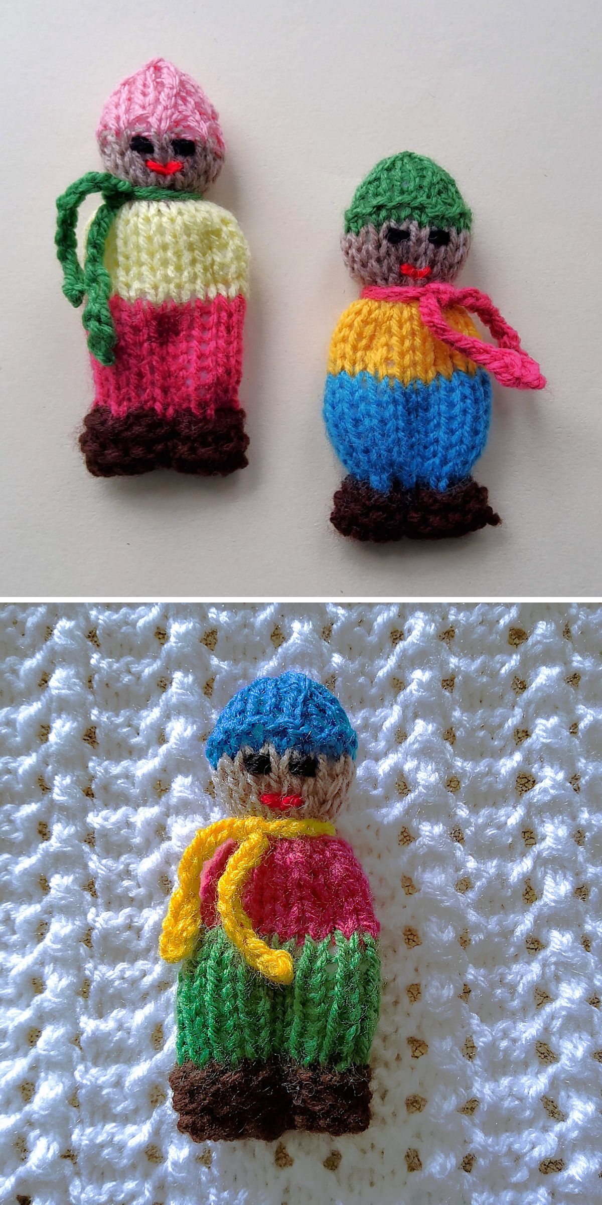 small knitted doll toys featuring colorful designs