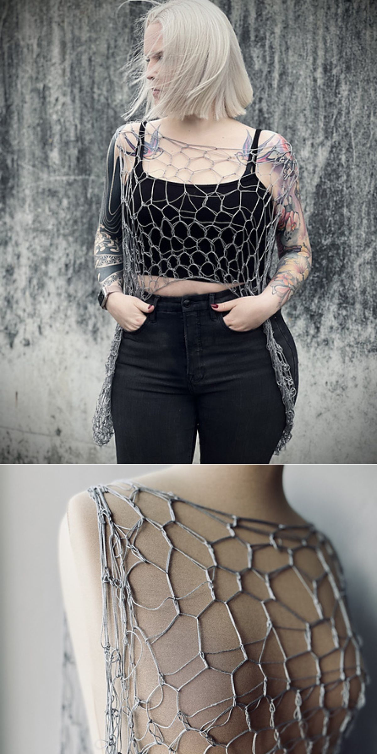 a ultra-lace crochet top with a web-like design