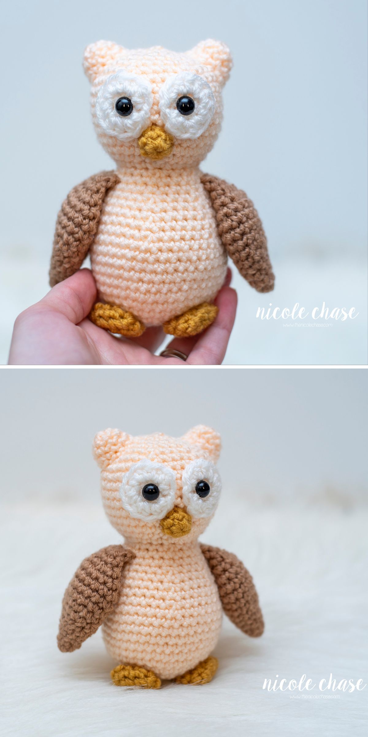 a crochet wide-eyed owl amigurumi