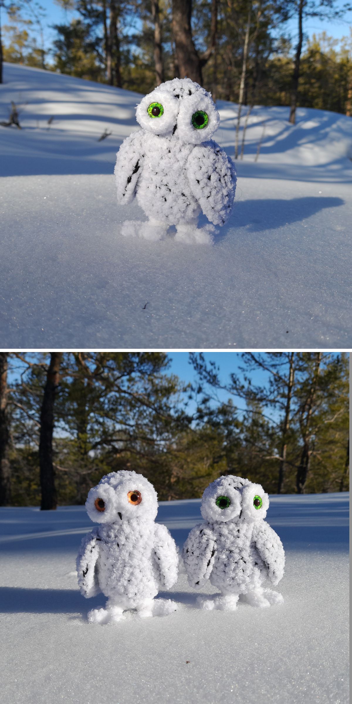 two crochet polar owls