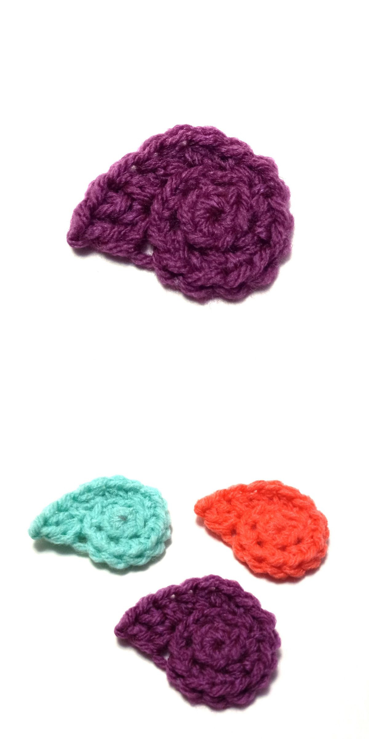 small crochet snail shell appliques