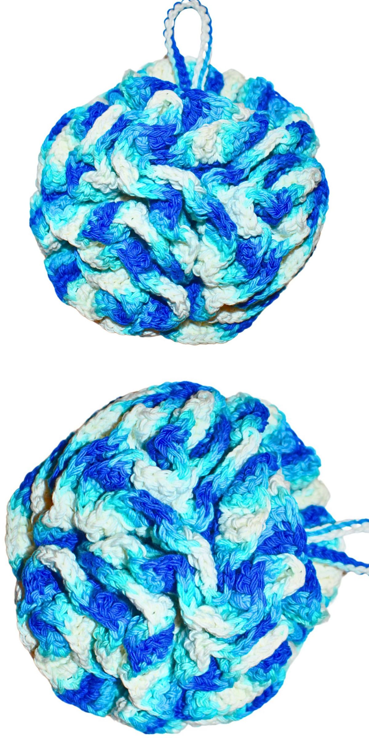 a vibrant crochet spa loofah