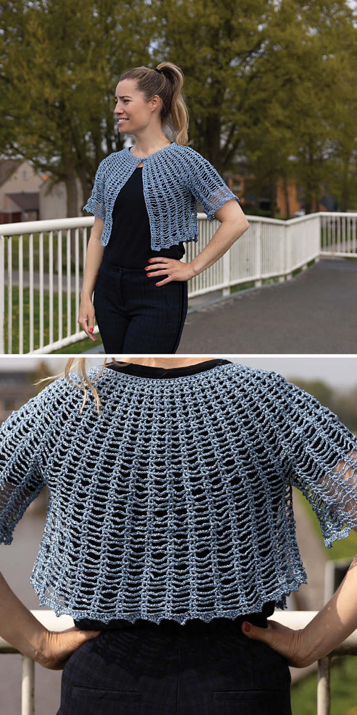 an elegant crochet bolero with a mesh texture
