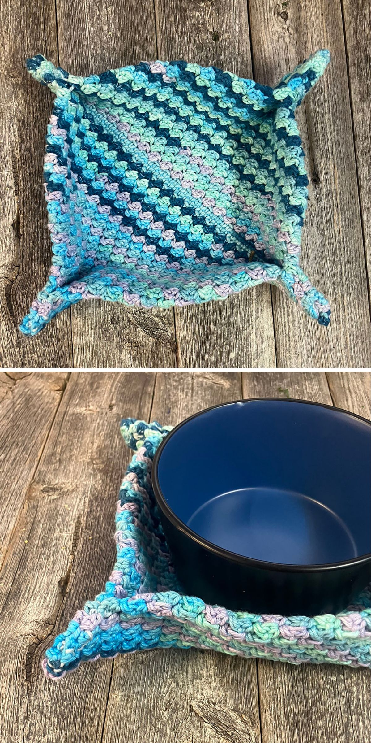 a vibrant crochet potholder 