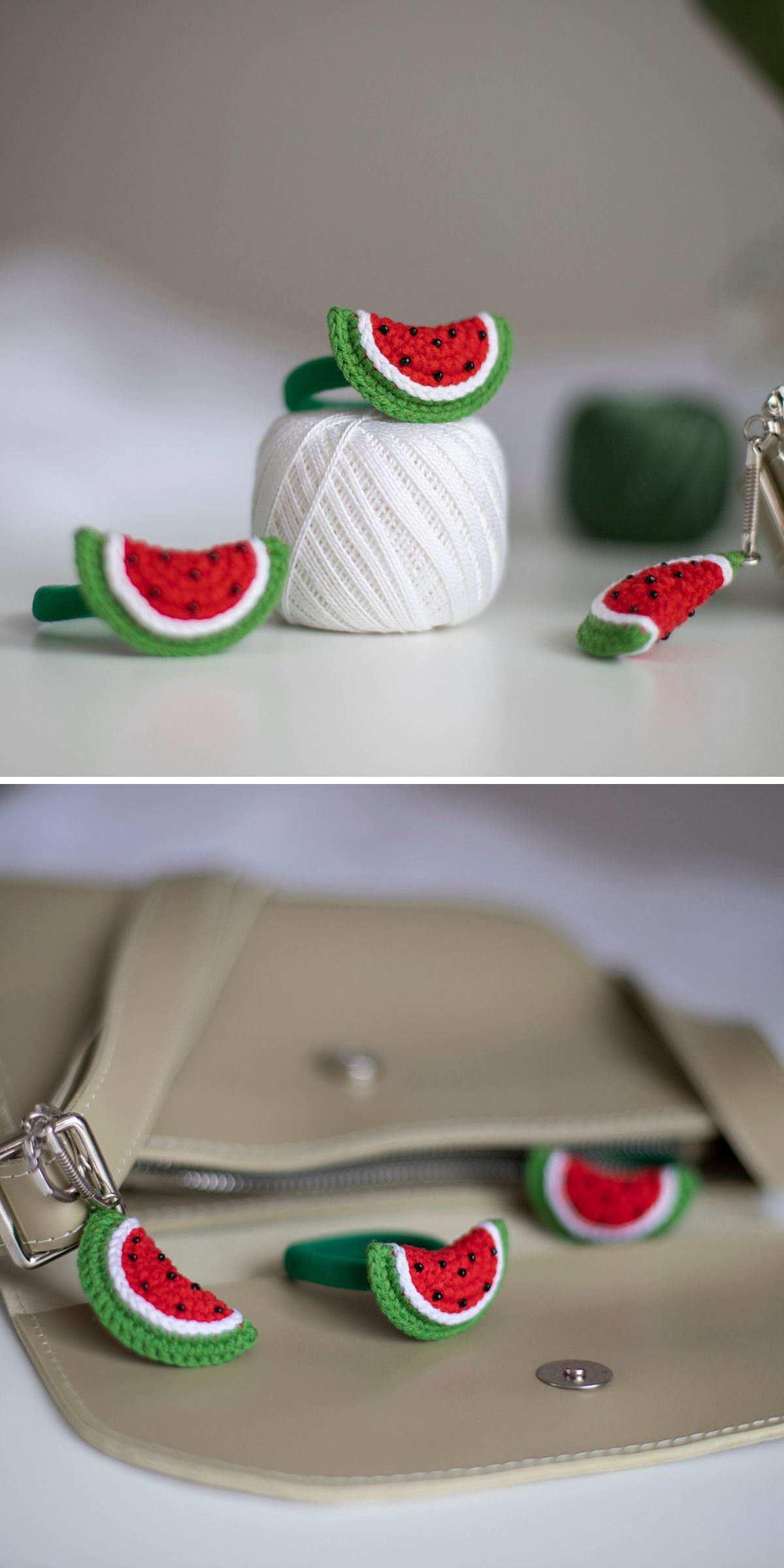 tiny crochet watermelon slices