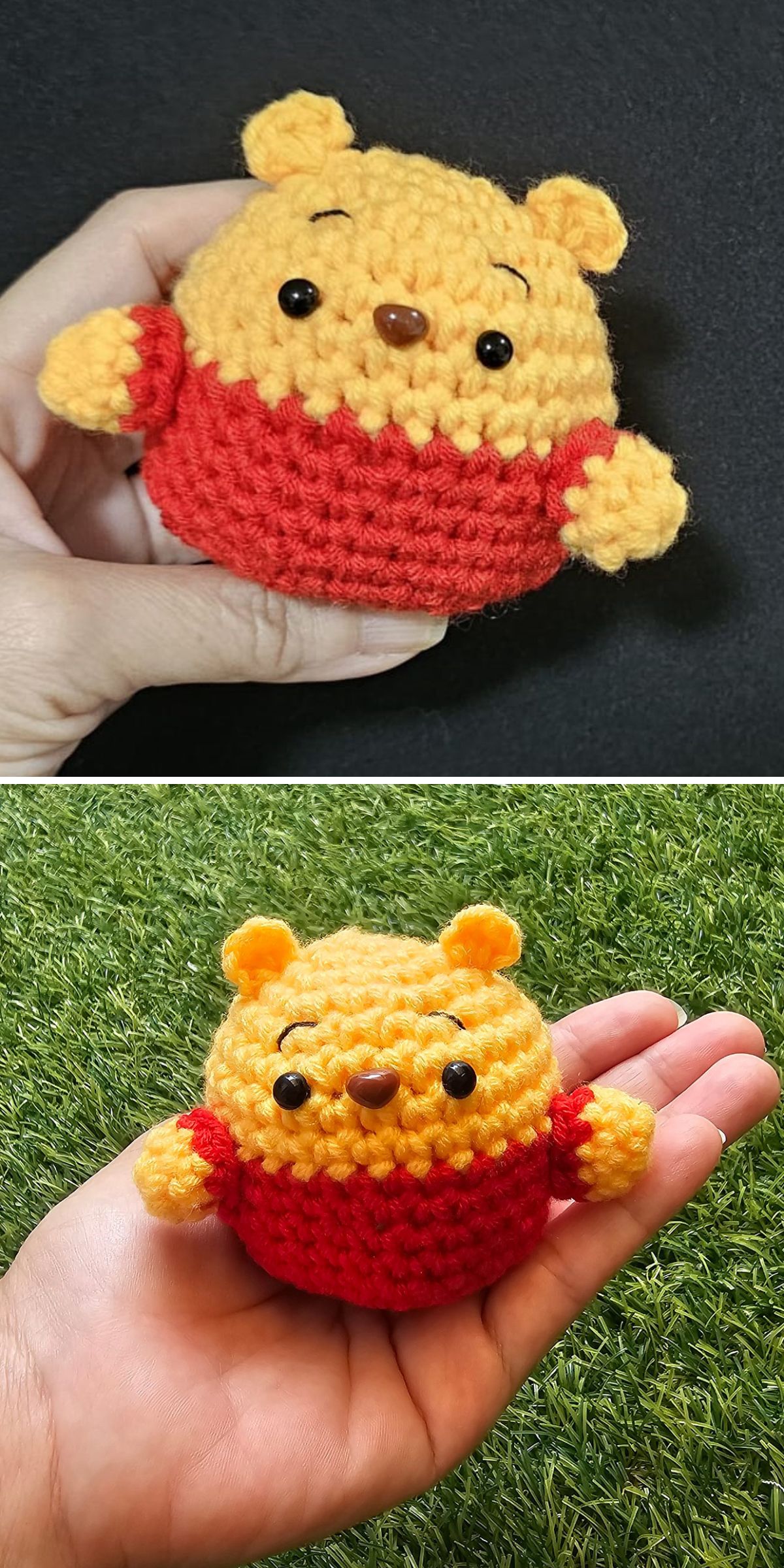 a plump crocheted Winnie the Pooh bear amigurumi