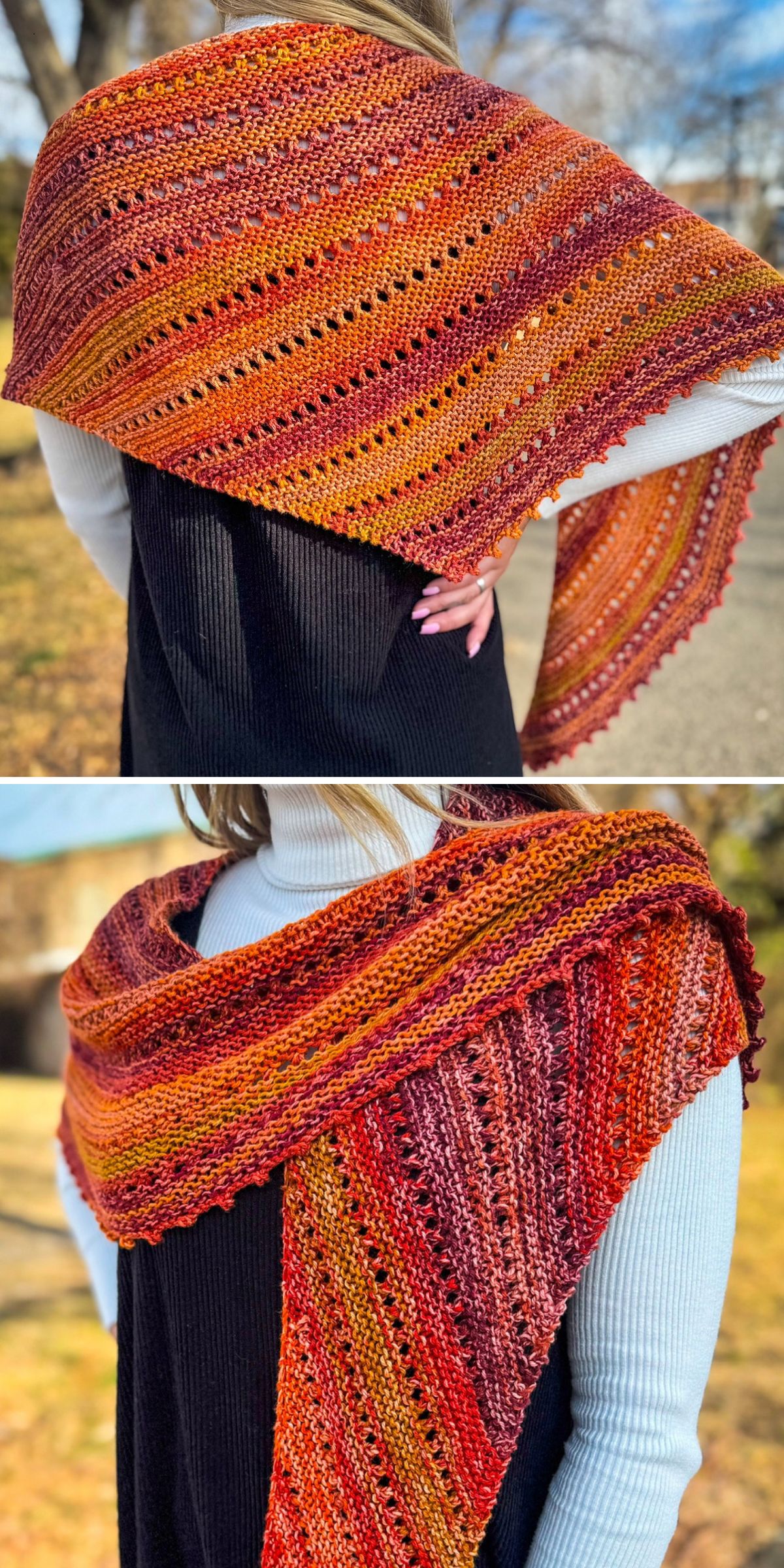 a triangular knitted shawl
