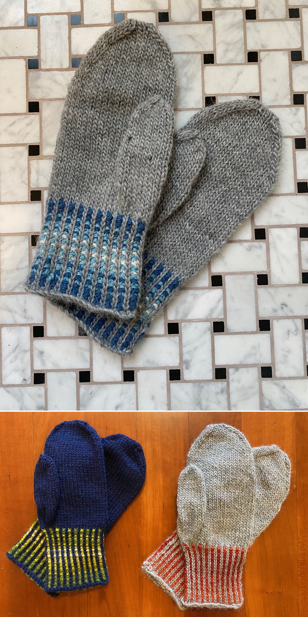 two pairs of knitted gloves