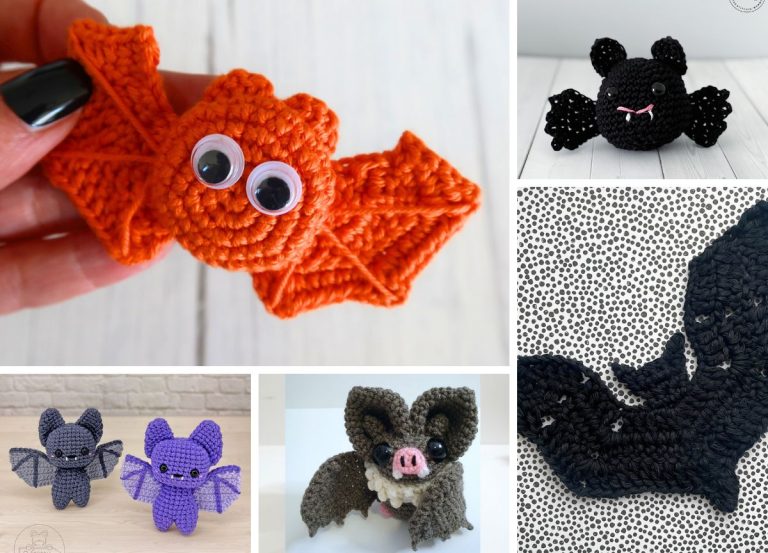 a collection of crochet bats for Halloween
