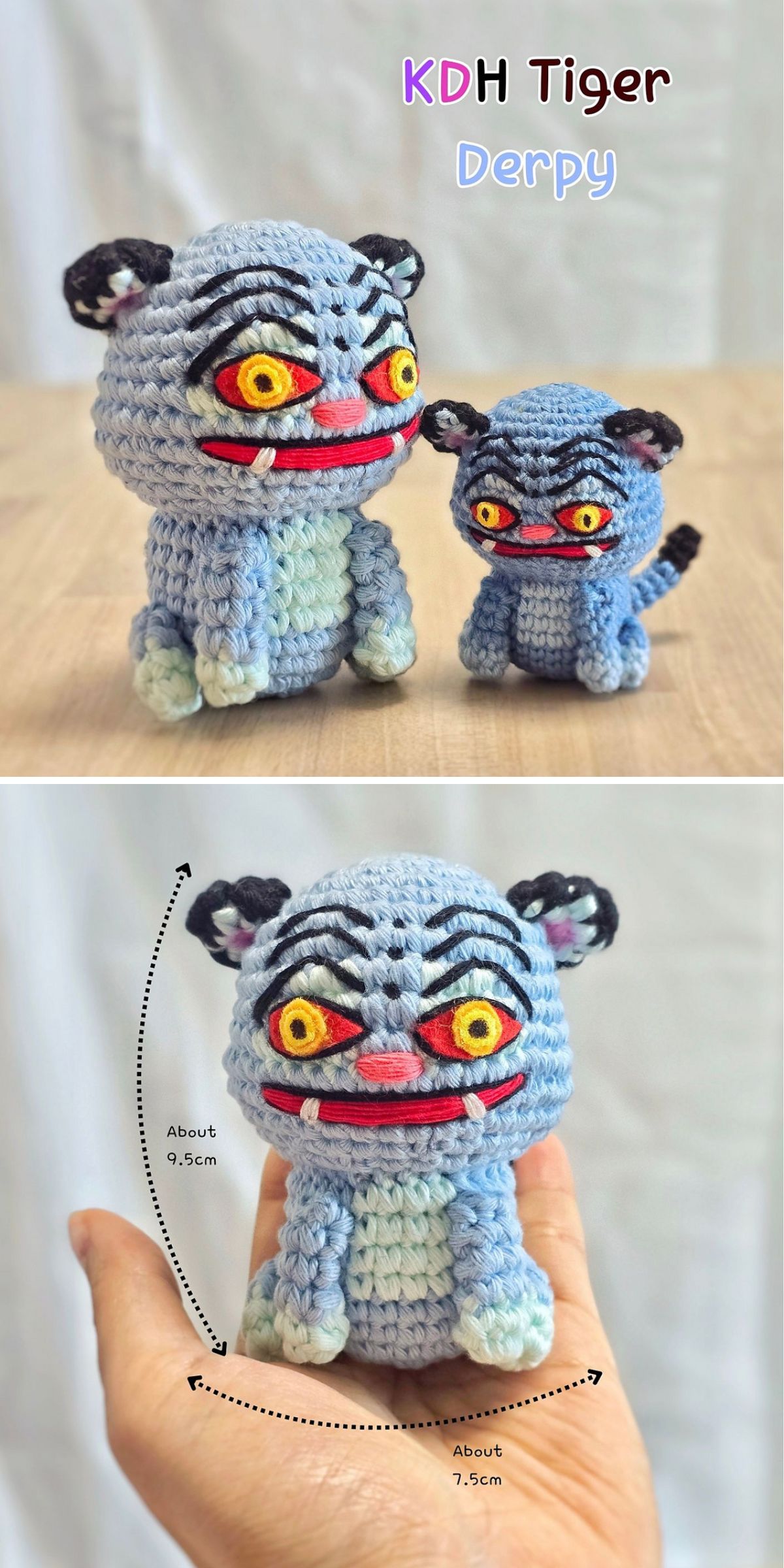 two crochet tiger-zombie monsters