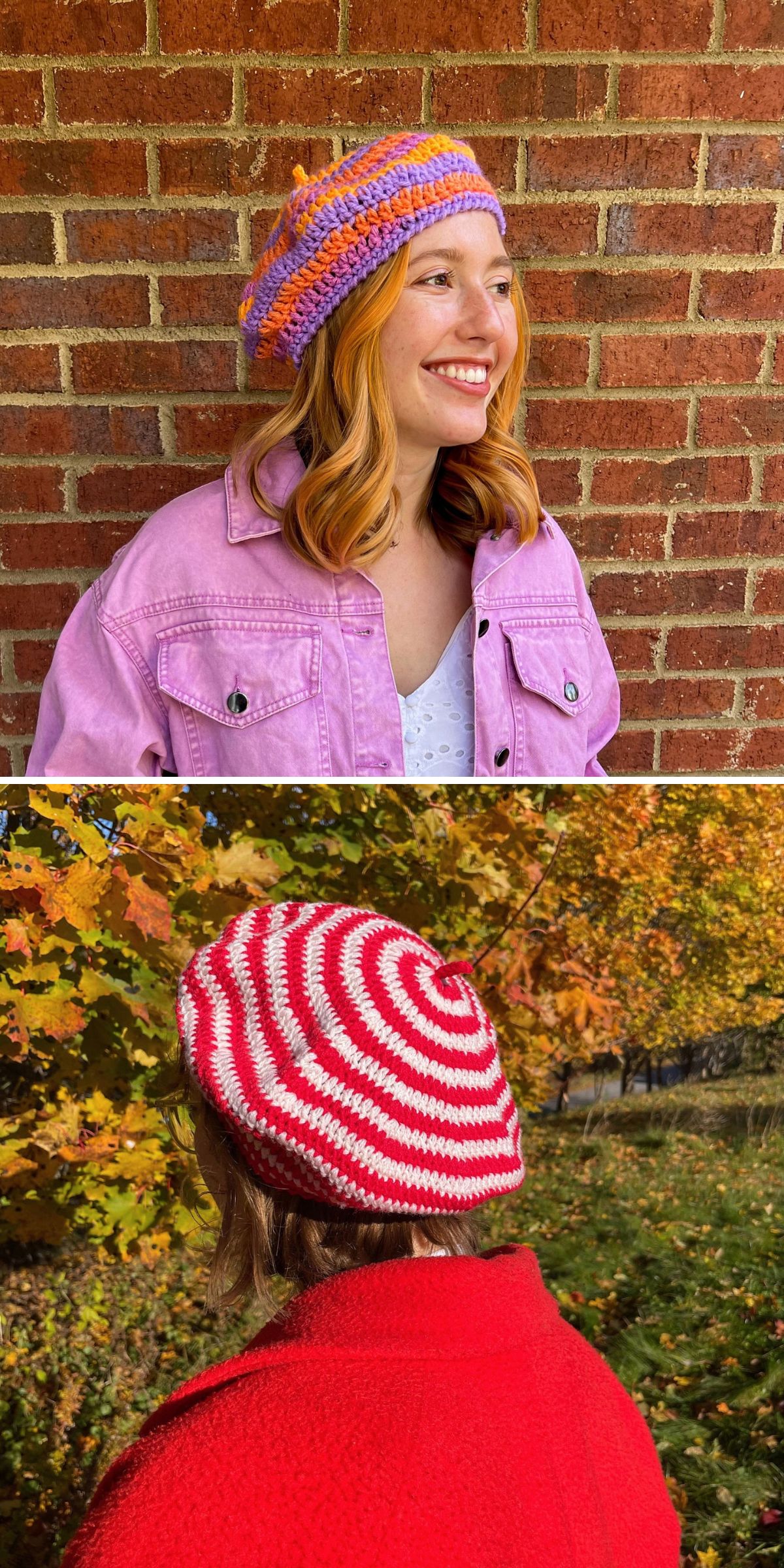 a striped crochet beret