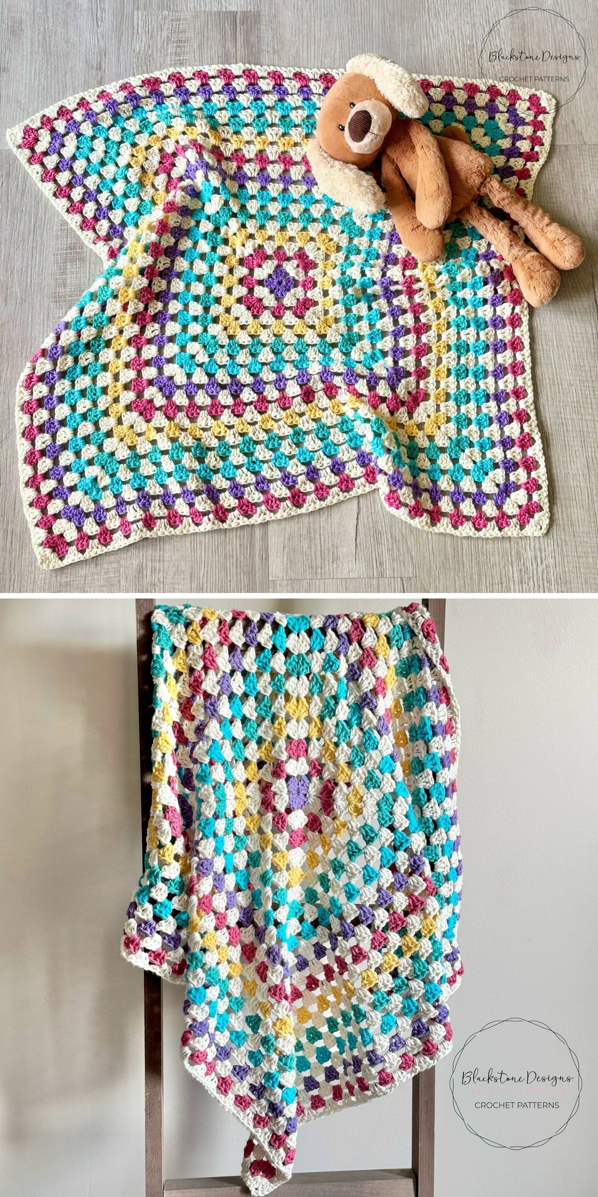 a square-shaped crochet granny blanket