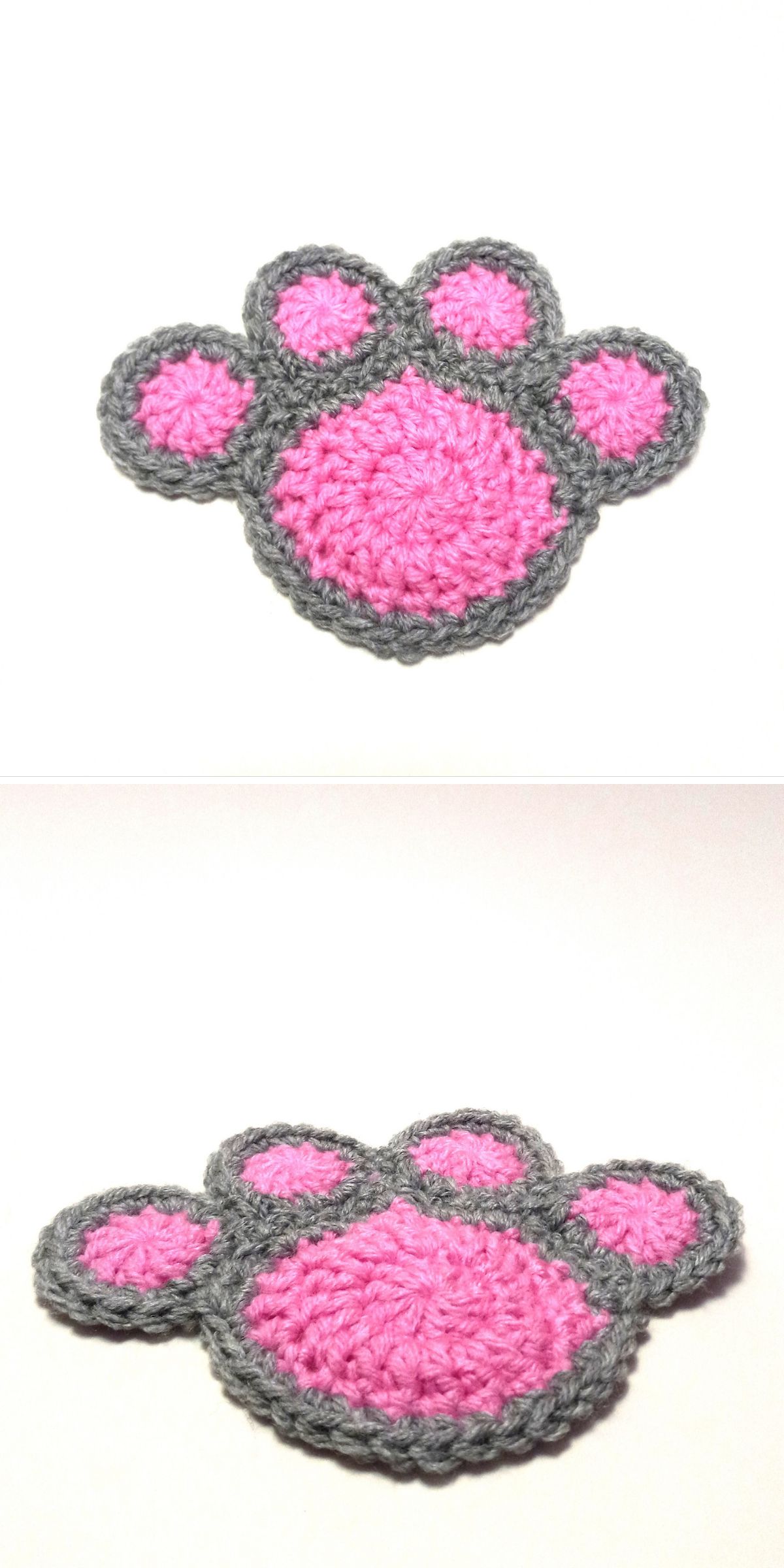 a crochet coaster shaped like an animal paw