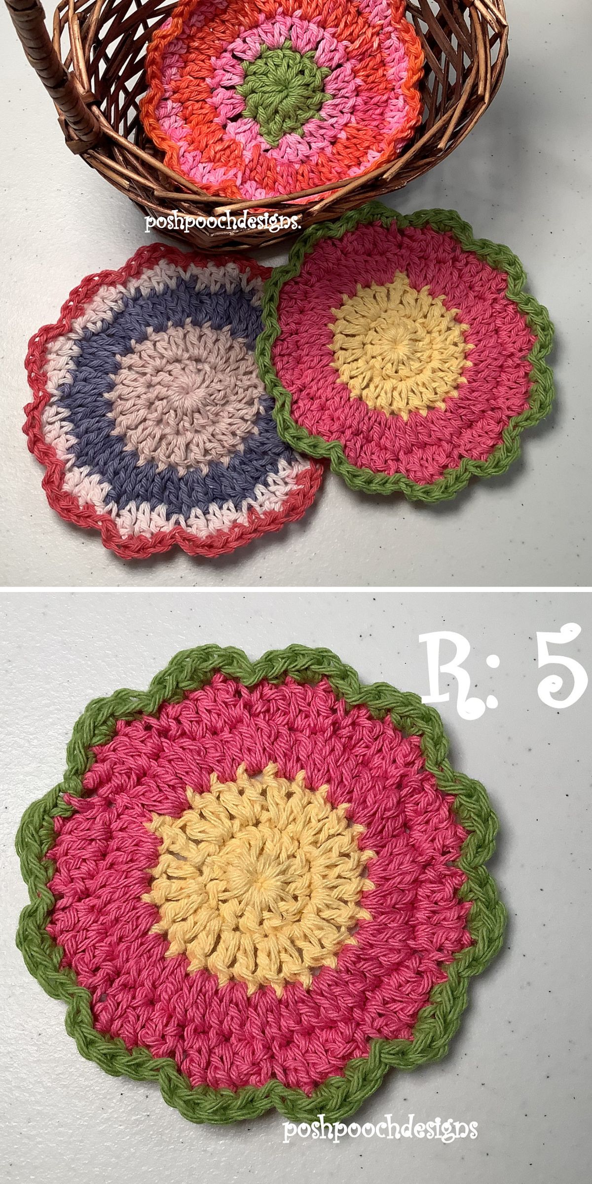 colorful crochet flower coasters