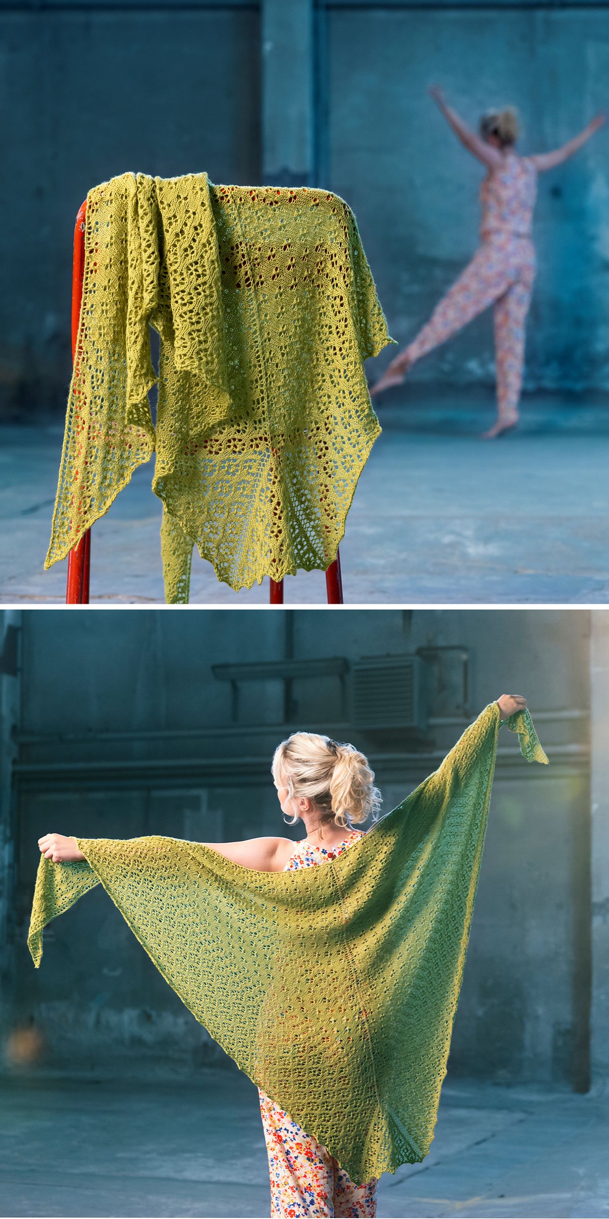 a lace knitted shawl in green