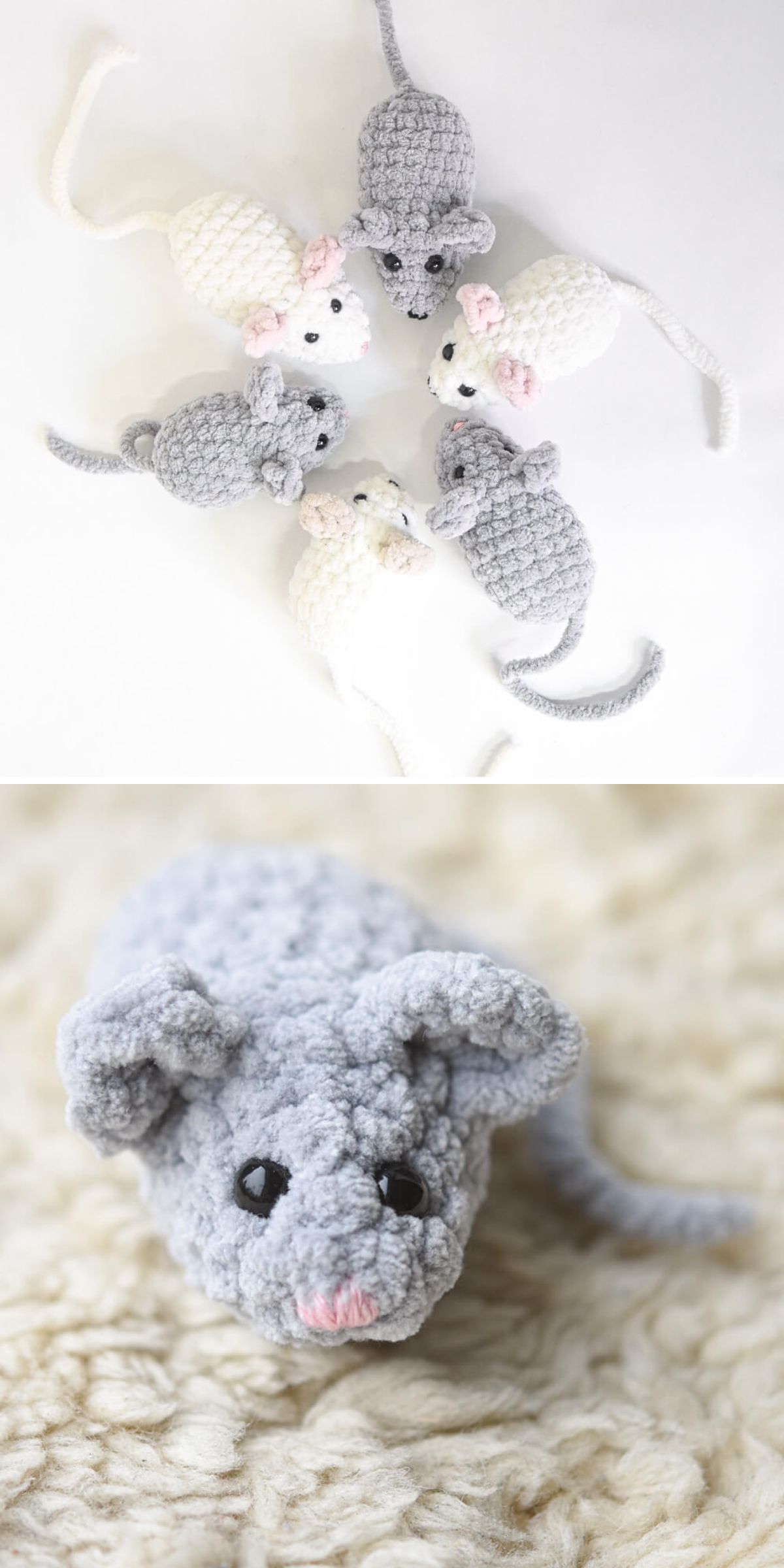 a set of crochet mouse amigurumi