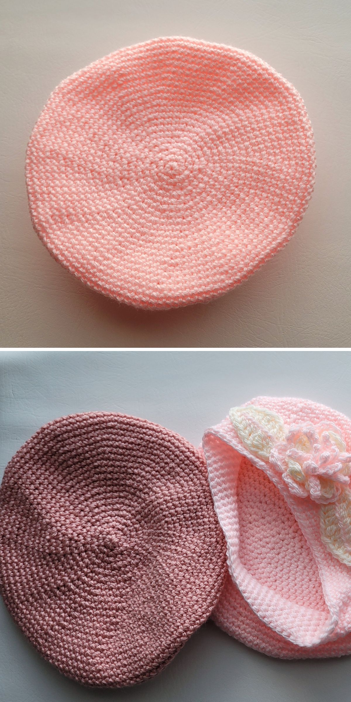 two pink crochet berets