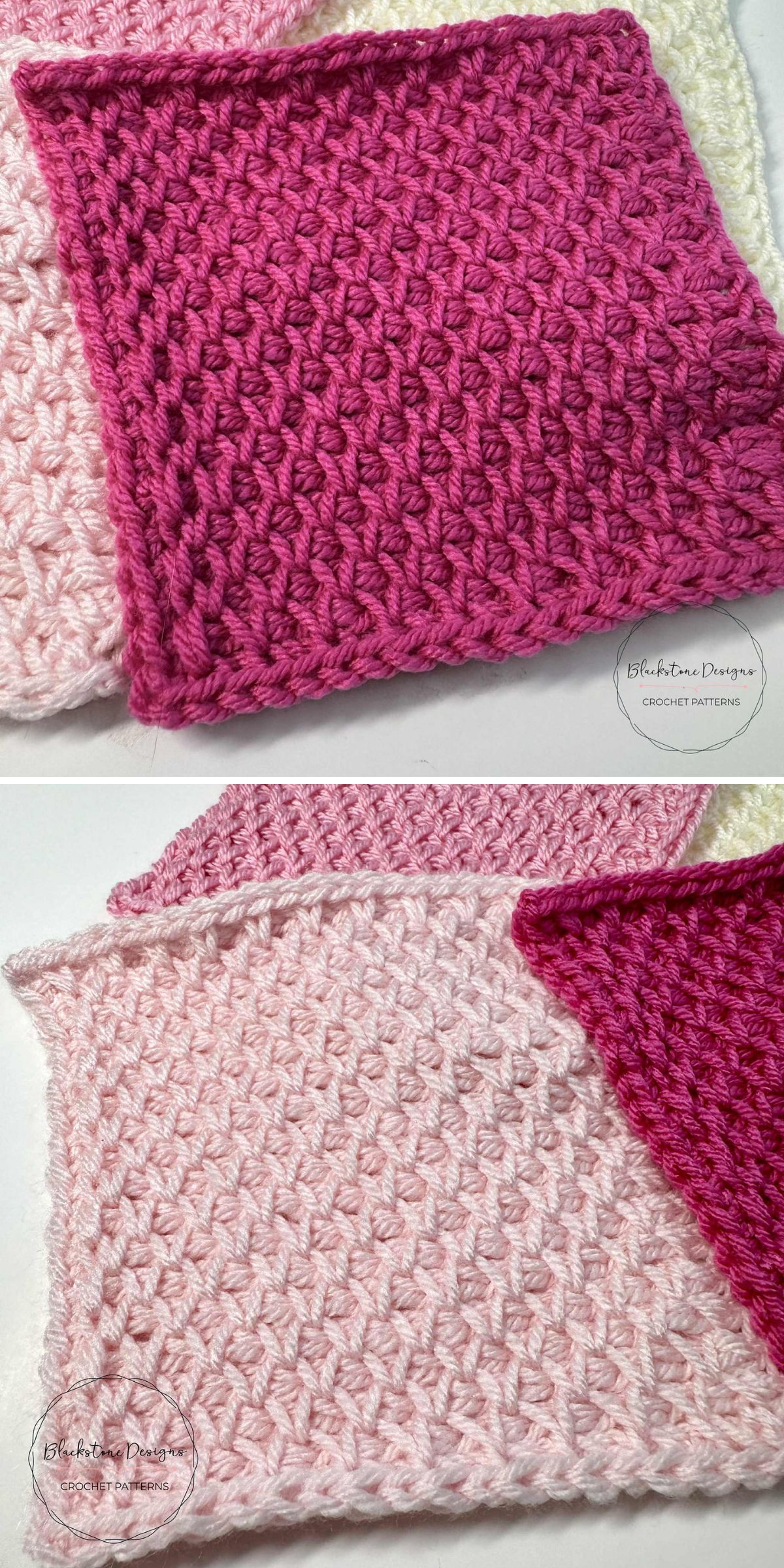 a crochet afghan square in a purple color