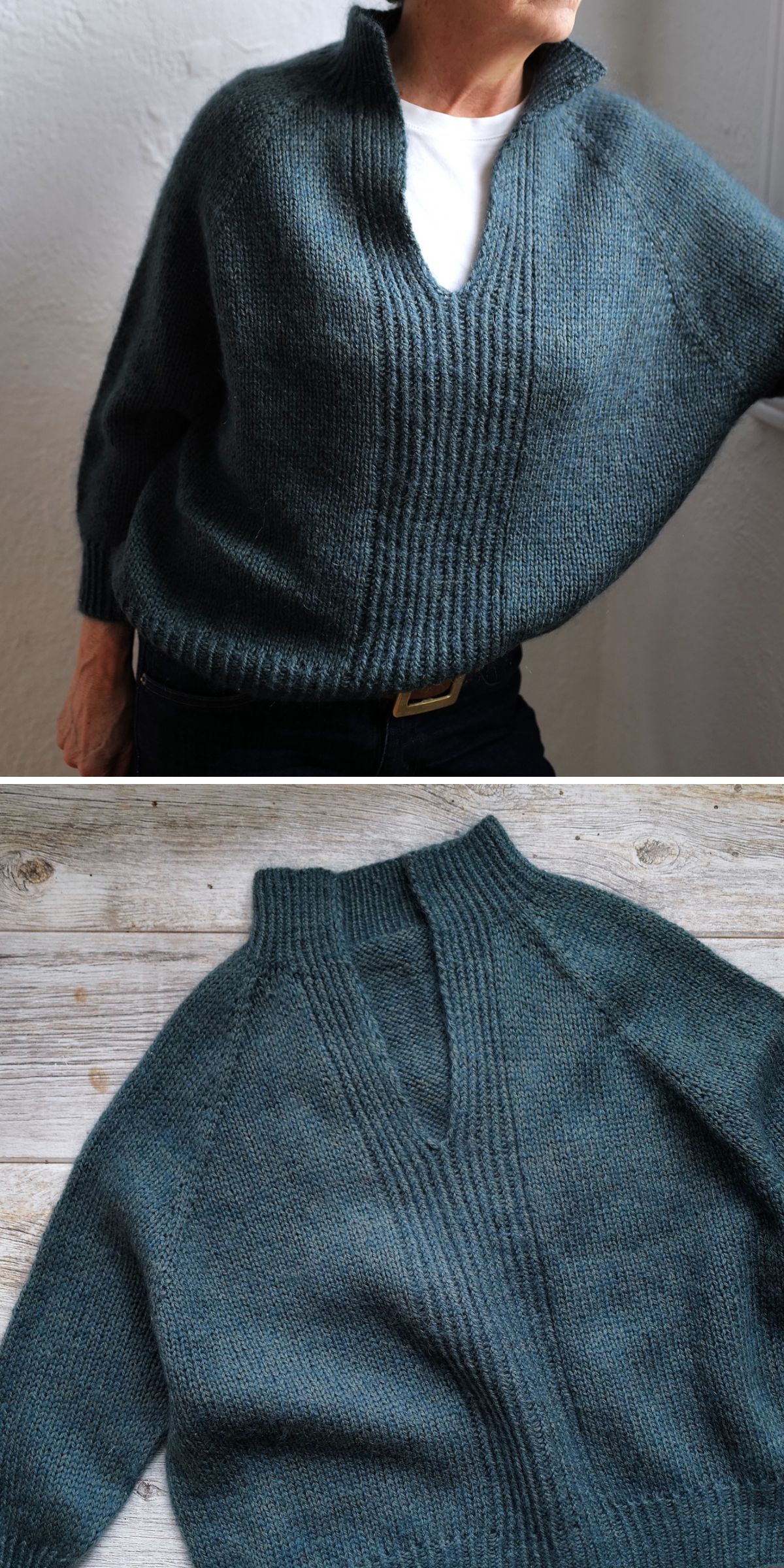 a modern knitted pullover with a collar and V-neck