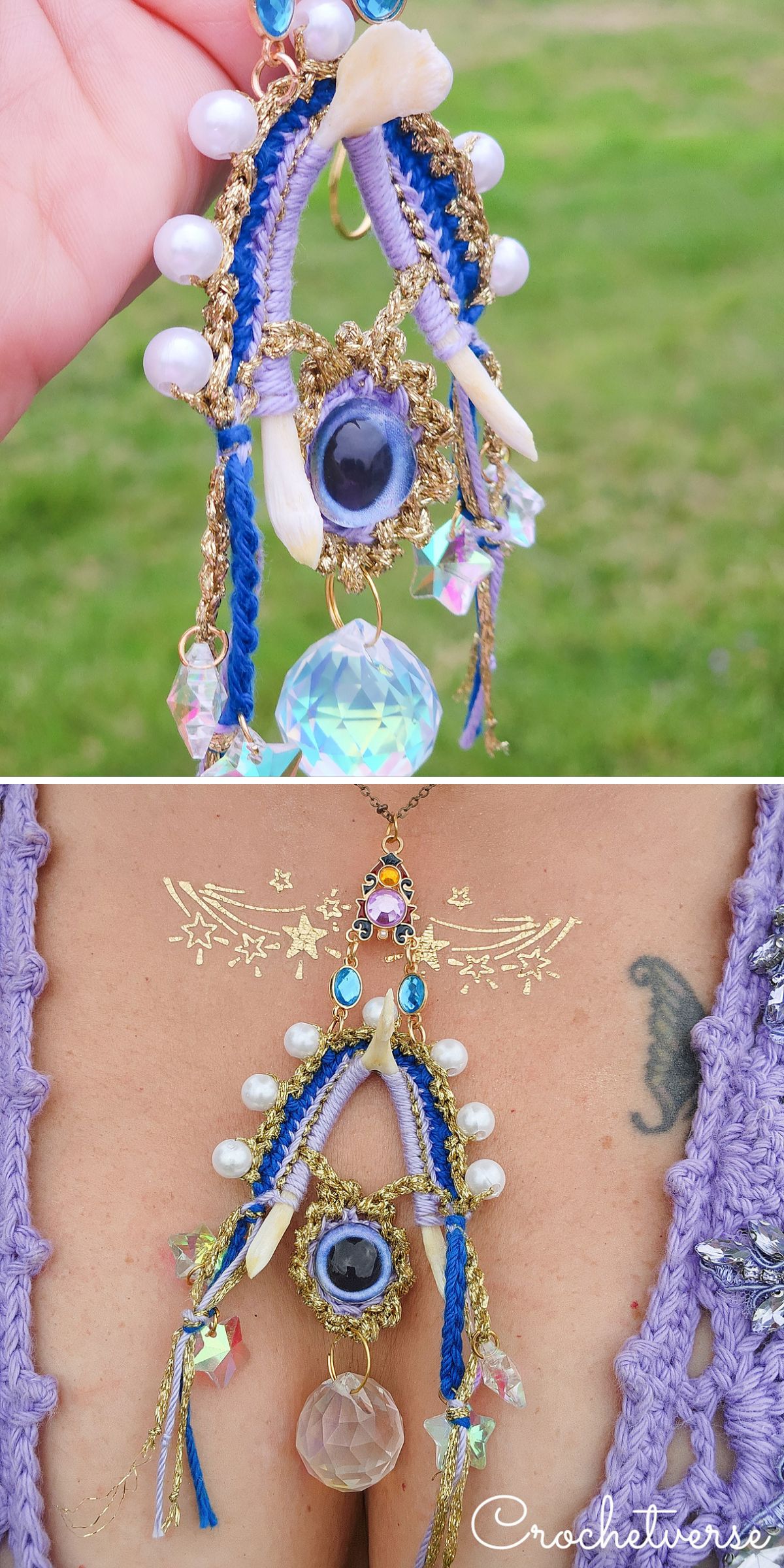 a boho-styled crochet necklace with beads