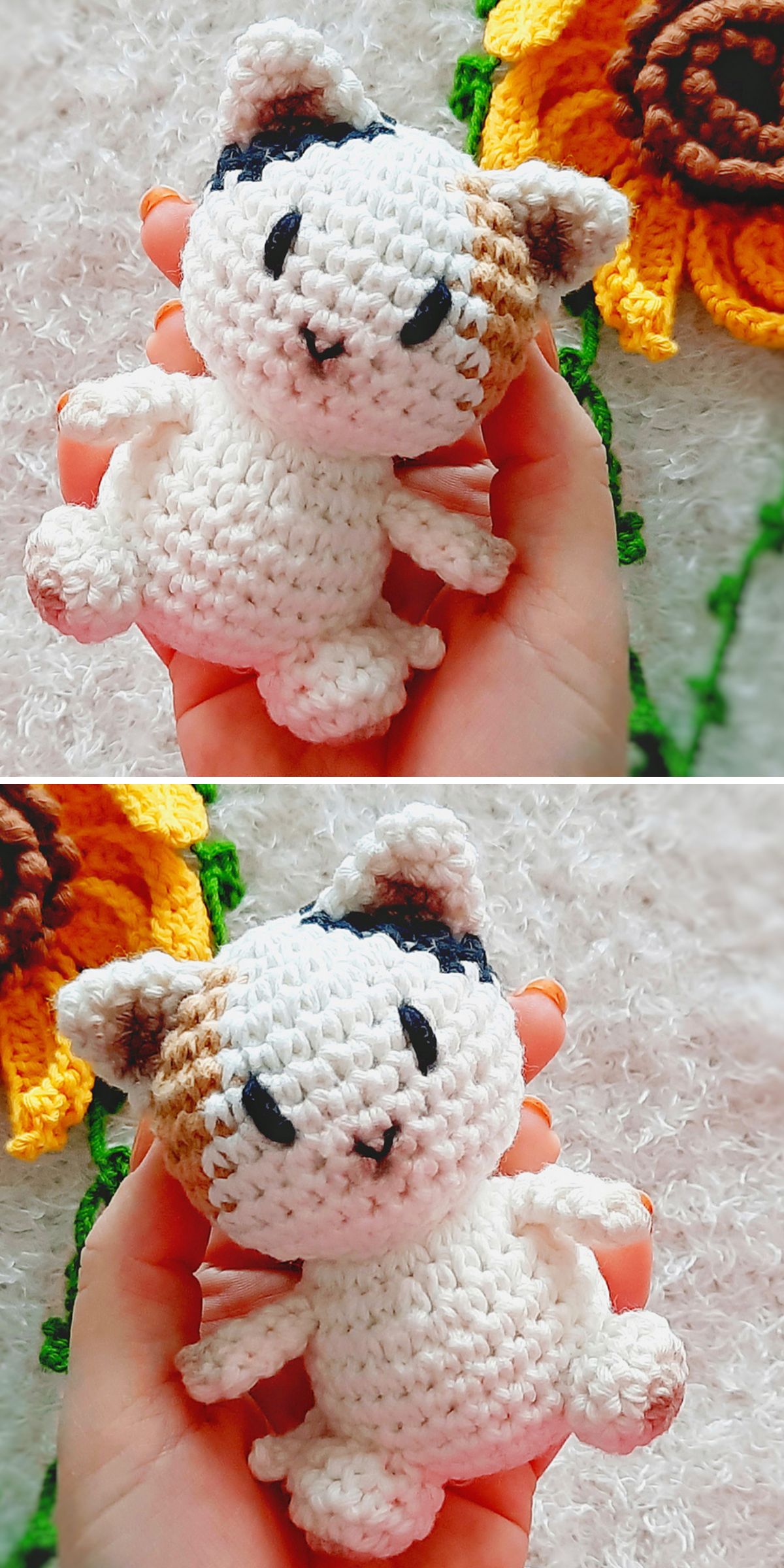 lovely crochet tabby cat amigurumi in a hand