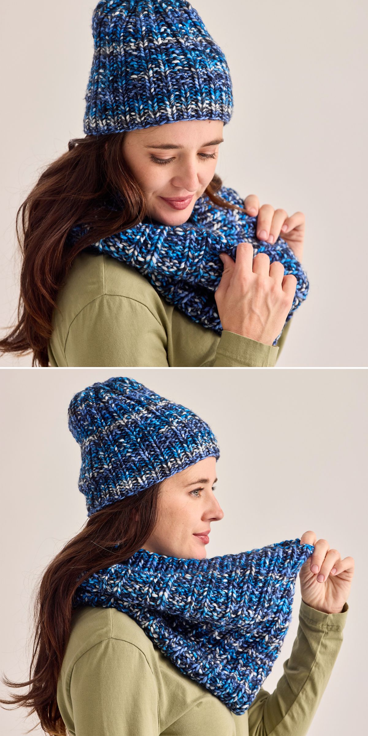 a woman wearing a chunky knitted hat and scarf