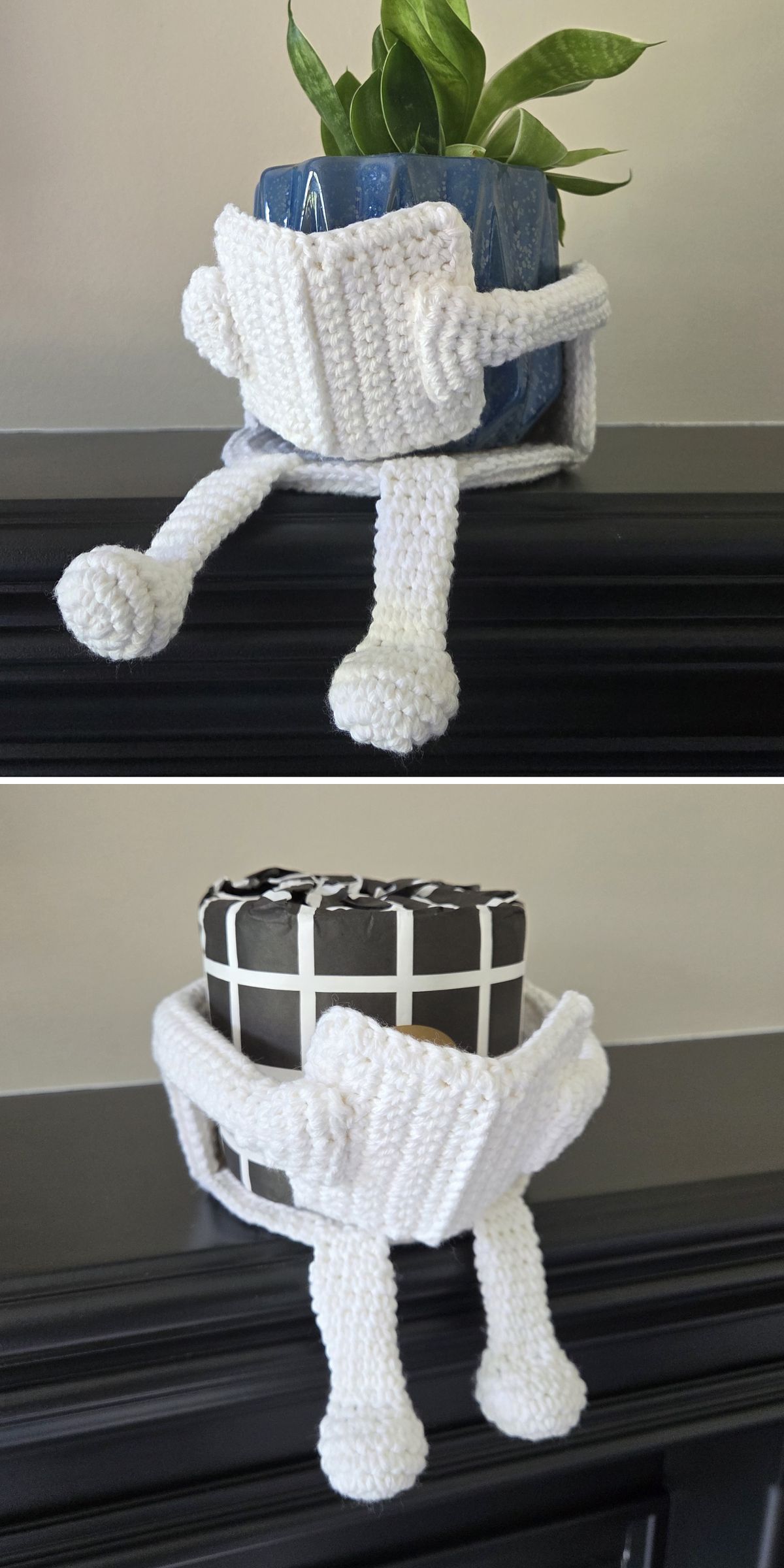 cute crochet toiler paper holder in form of white book reader