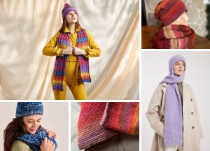 women wearing stylish knitted hat and scarf sets