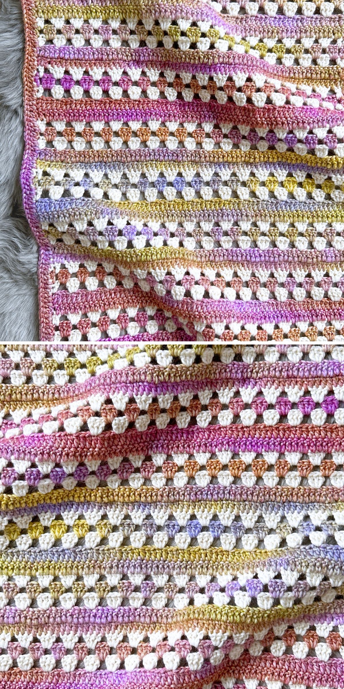 striped crochet baby blanket made with granny stitch