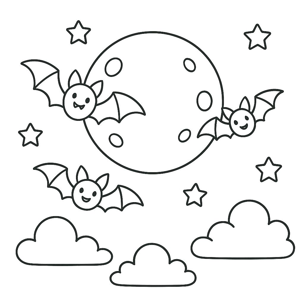 Halloween night with full moon and stars – free printable Halloween coloring pages for kids