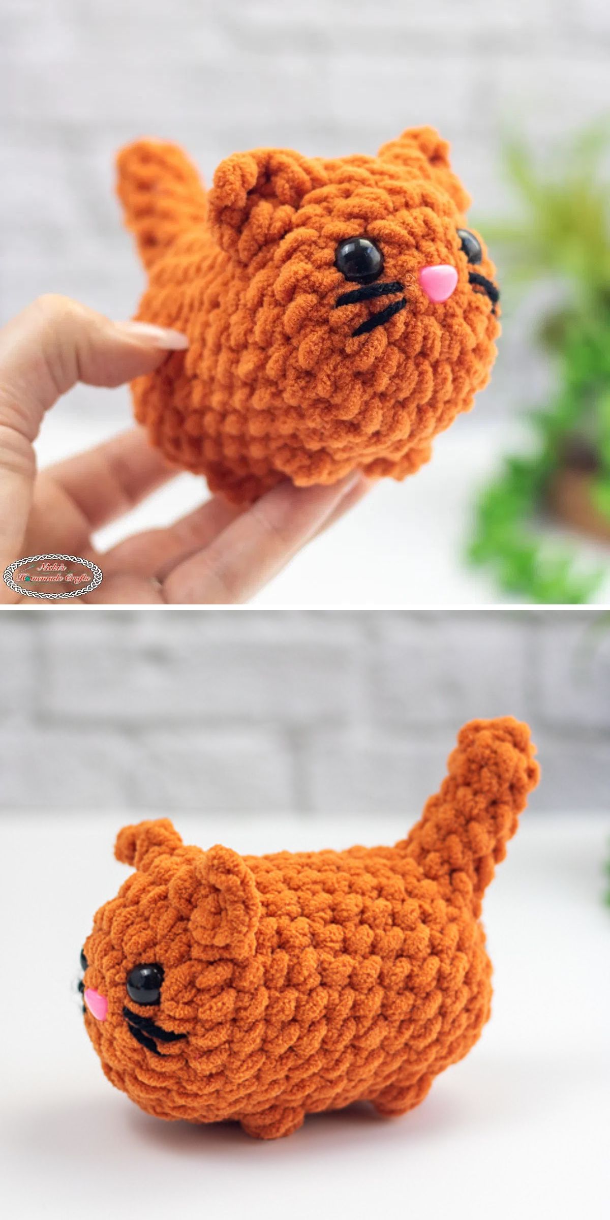 an orange crochet cat amigurumi