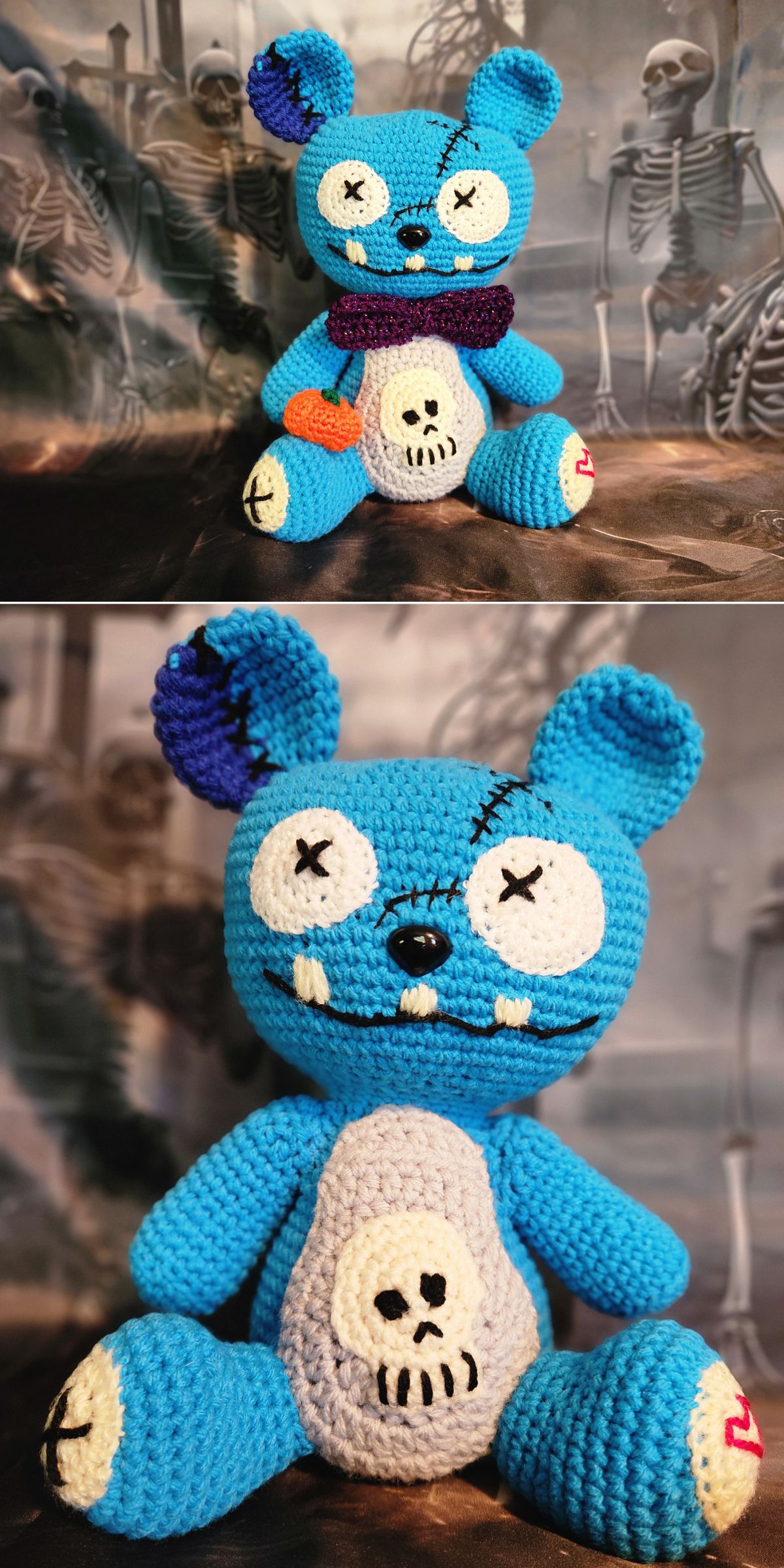 a blue bear crochet zombie monster