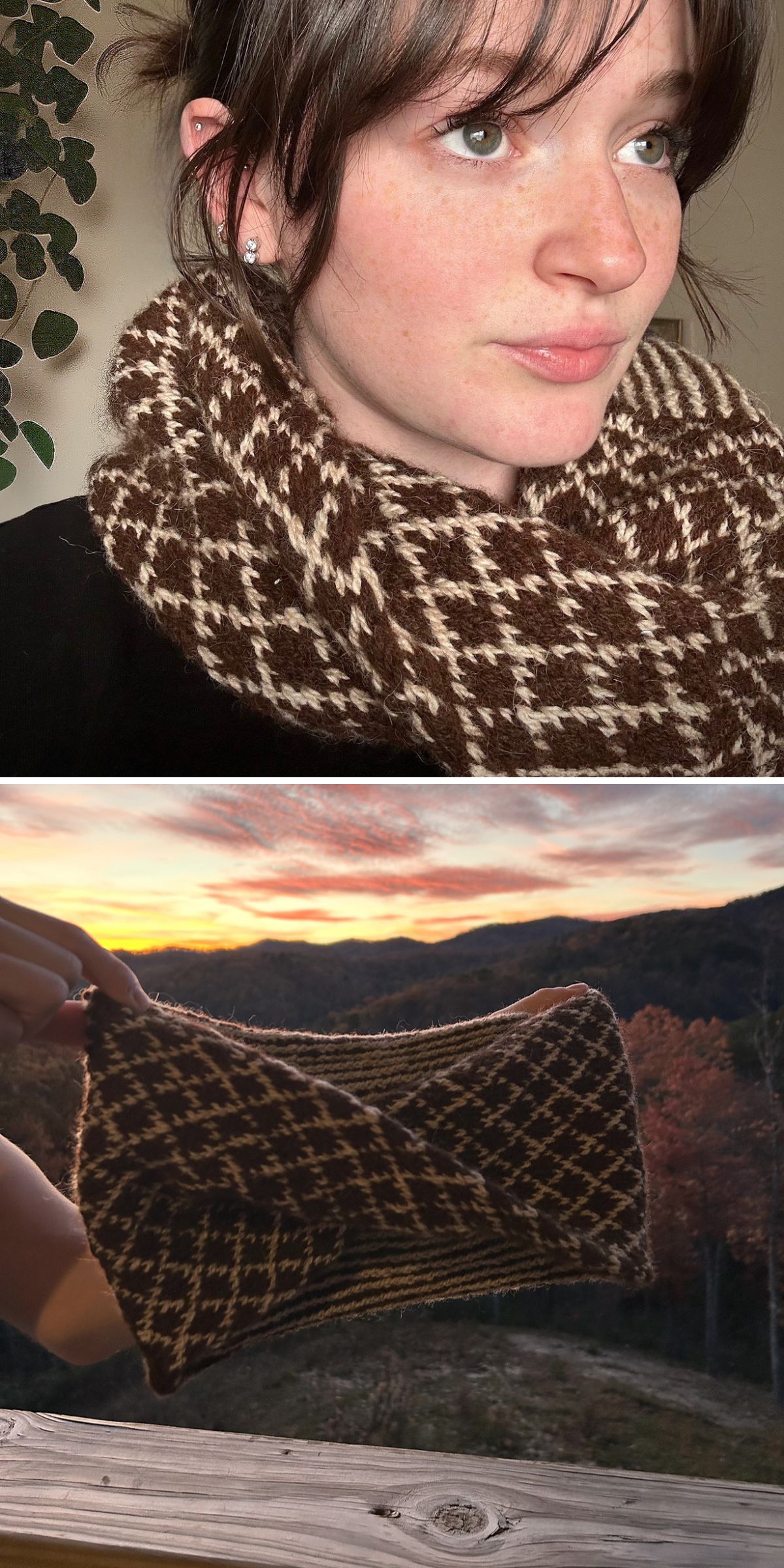 a crochet cowl with a mosaic design