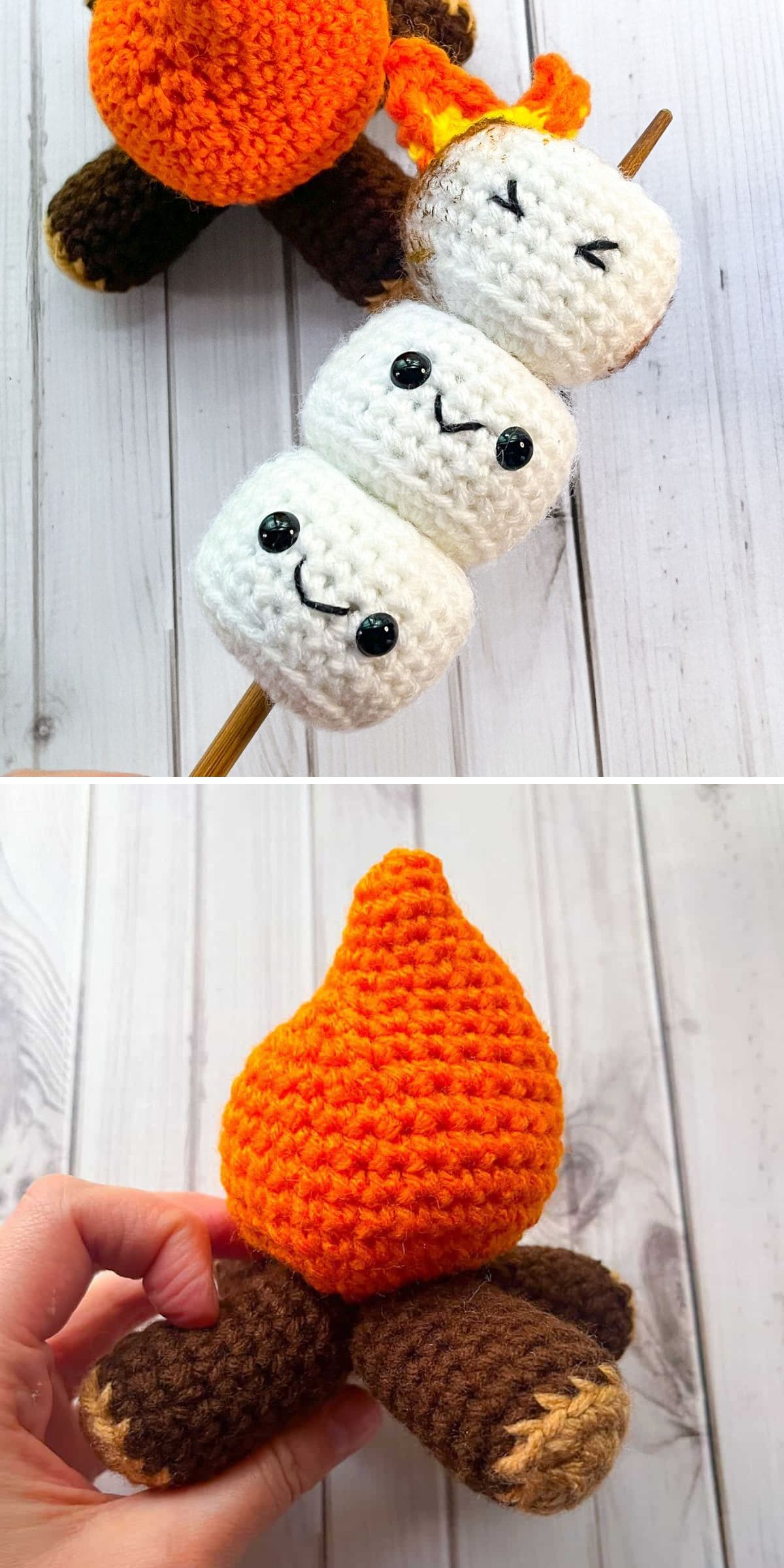 a kawai marshmallow and a campfire