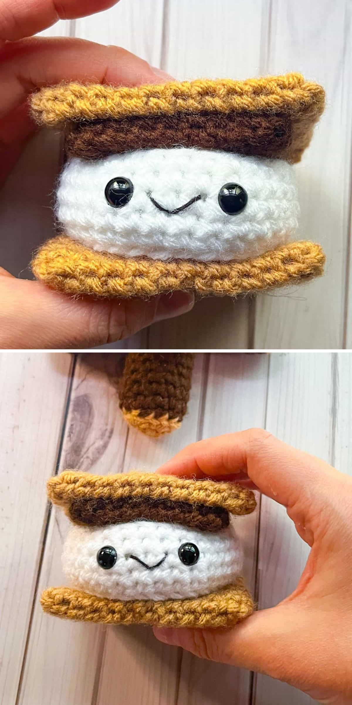 a cute amigurumi cookie with marshmallow